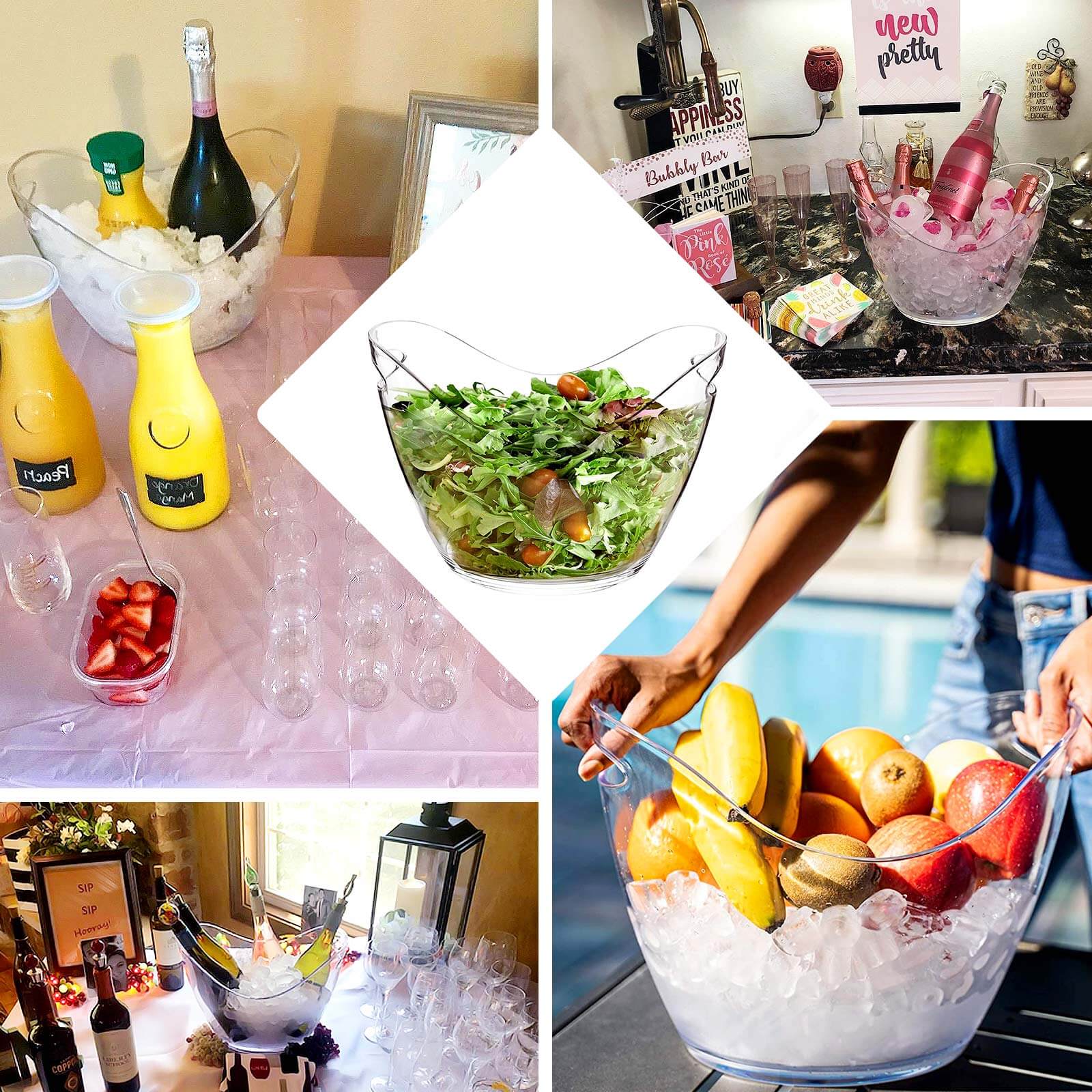 Large Capacity Clear Plastic Boat Shaped Party Ice and Drinks Bucket - 7 Liter for Indoor & Outdoor Gatherings