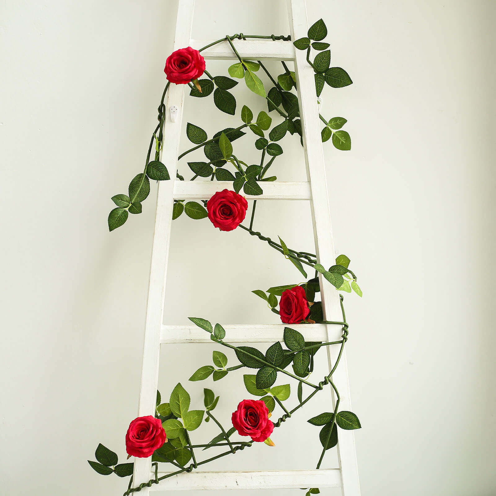 6ft Realistic Red Silk Artificial Rose and Leaf Flower Garland Vine