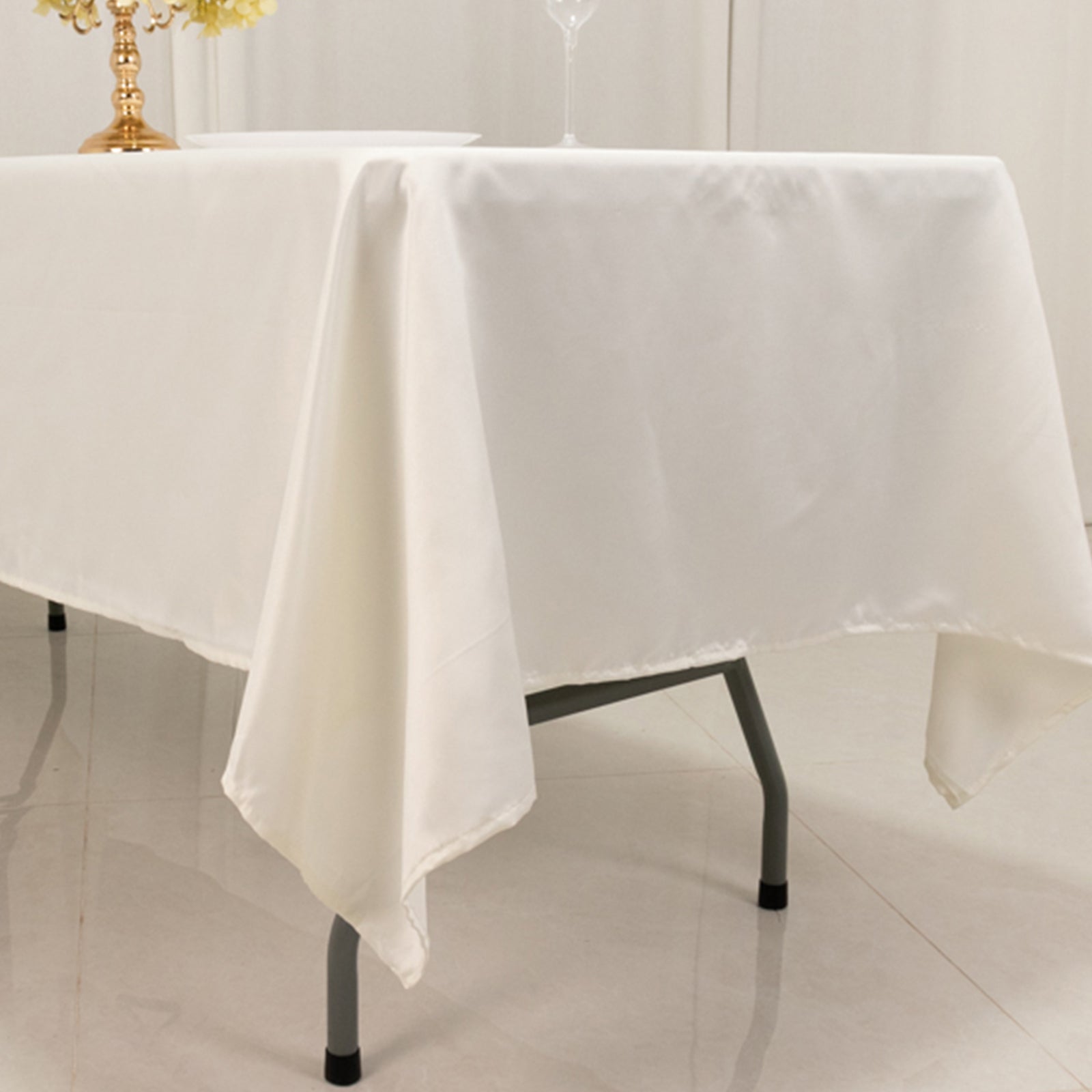 Ivory Lamour Satin Rectangle Tablecloth 60x102 - Durable & Soft, Ideal for Events