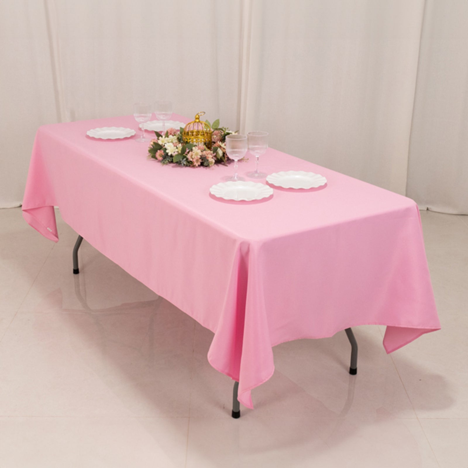 Hot Sale! Durable 220GSM Wrinkle-Resistant Pink Premium Polyester Rectangle Tablecloth 60x102