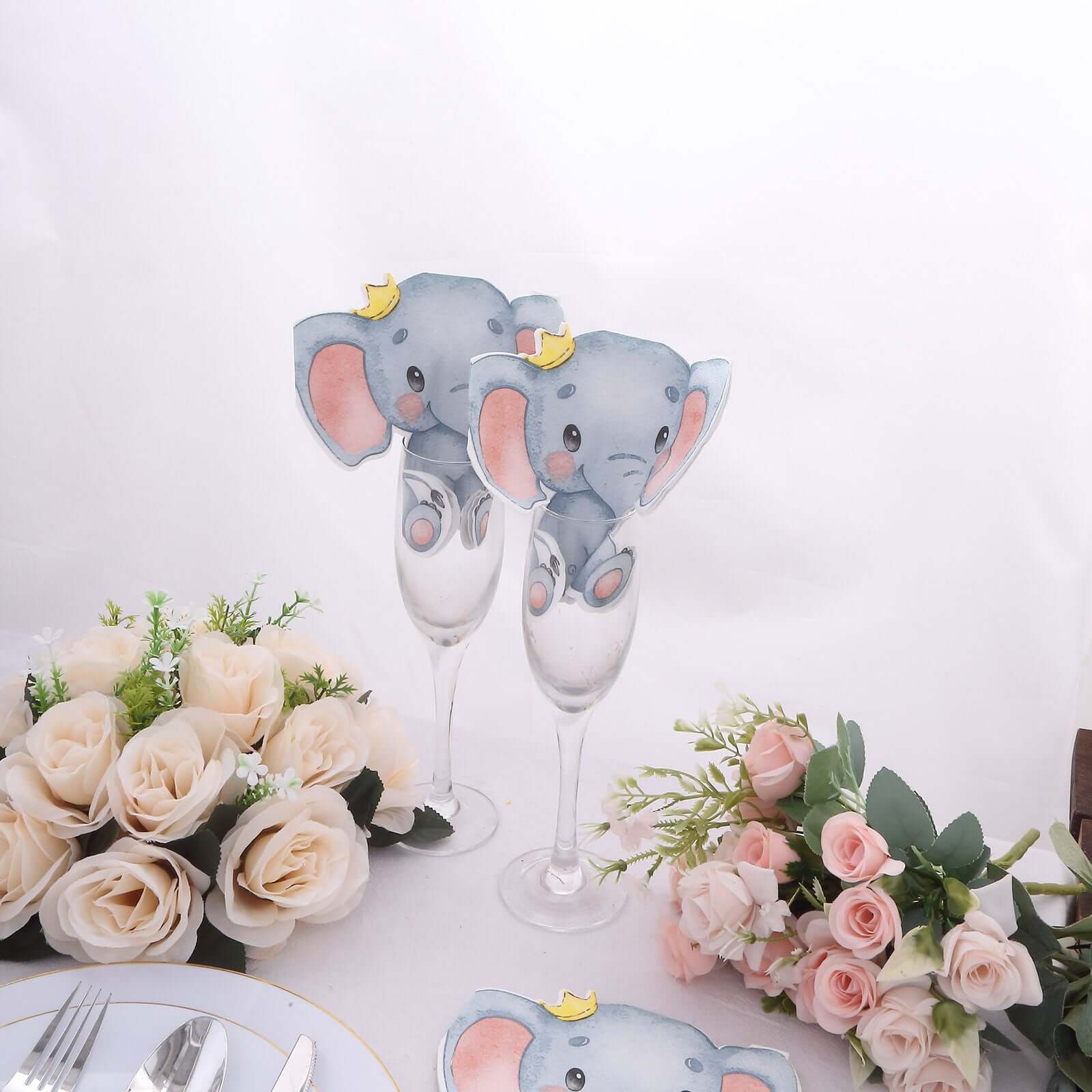 20-Pack Disposable Blue Elephant-Shaped Paper Beverage Napkins for Baby Showers