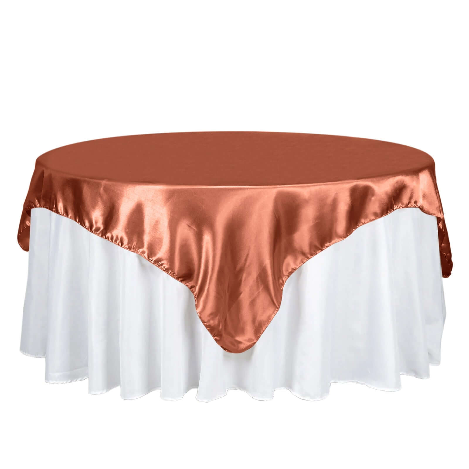 Hot! 72x72 Satin Square Table Overlay in Terracotta (Rust) - Smooth Finish