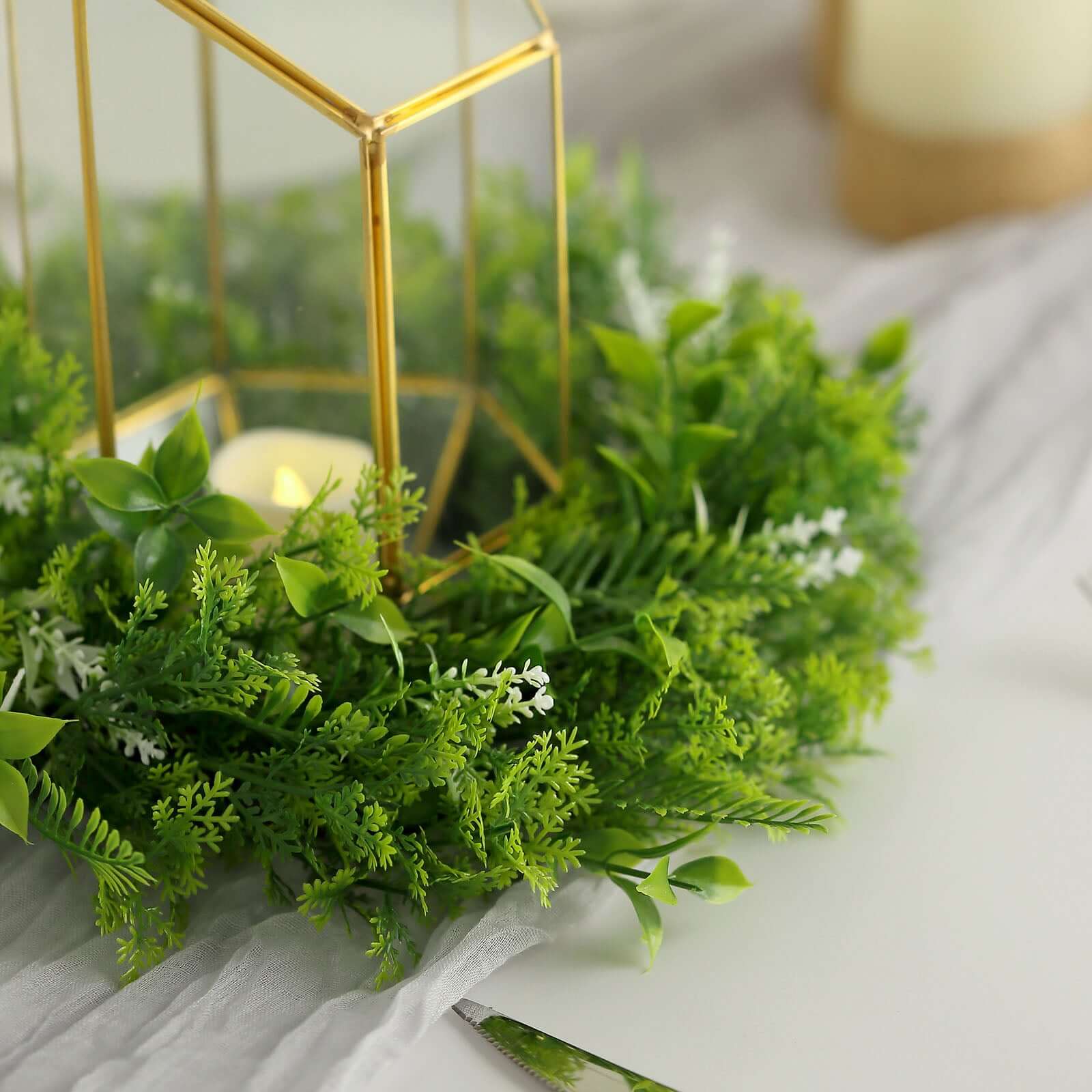 2-Pack Green Artificial Fern Leaf Candle Ring Wreaths - Ideal Decor