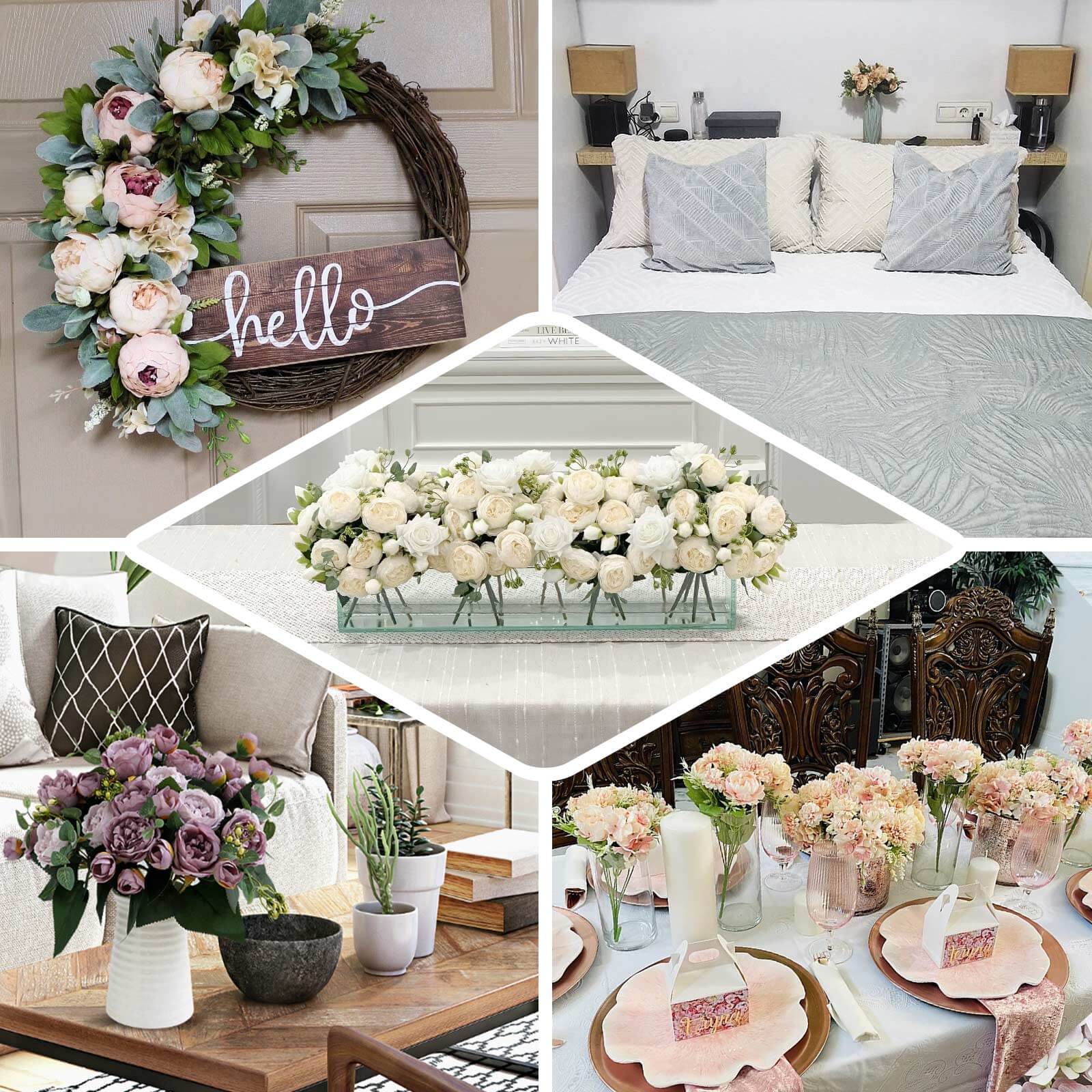Hot Deal! 2 Pack Blush Silk Artificial Rose & Peony Floral Arrangements for Weddings and Home Decor
