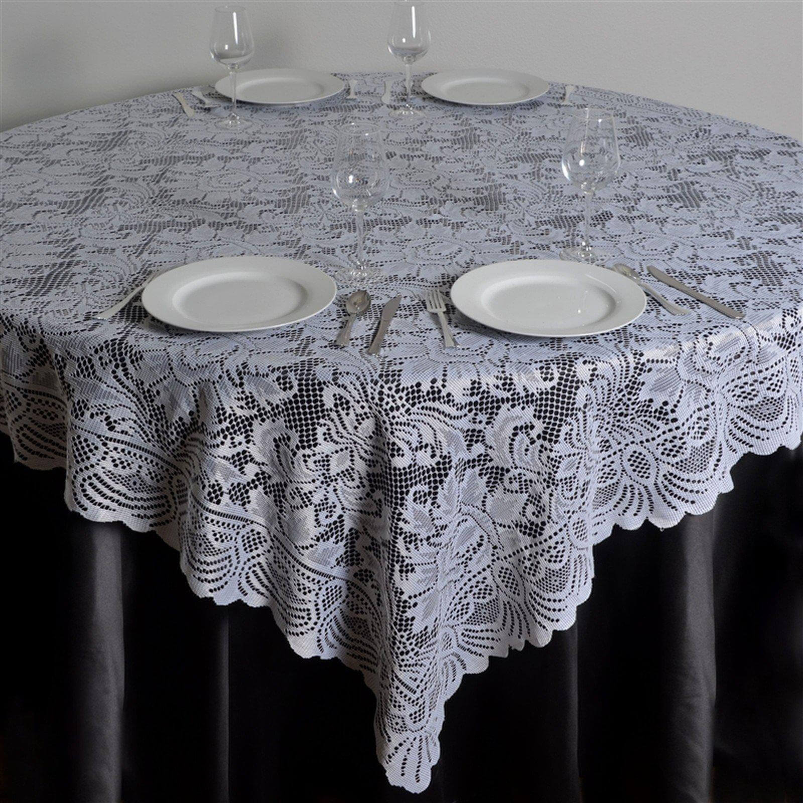 White Victorian Design Lace Square Table Overlay, 72x72 - Perfect Table Topper