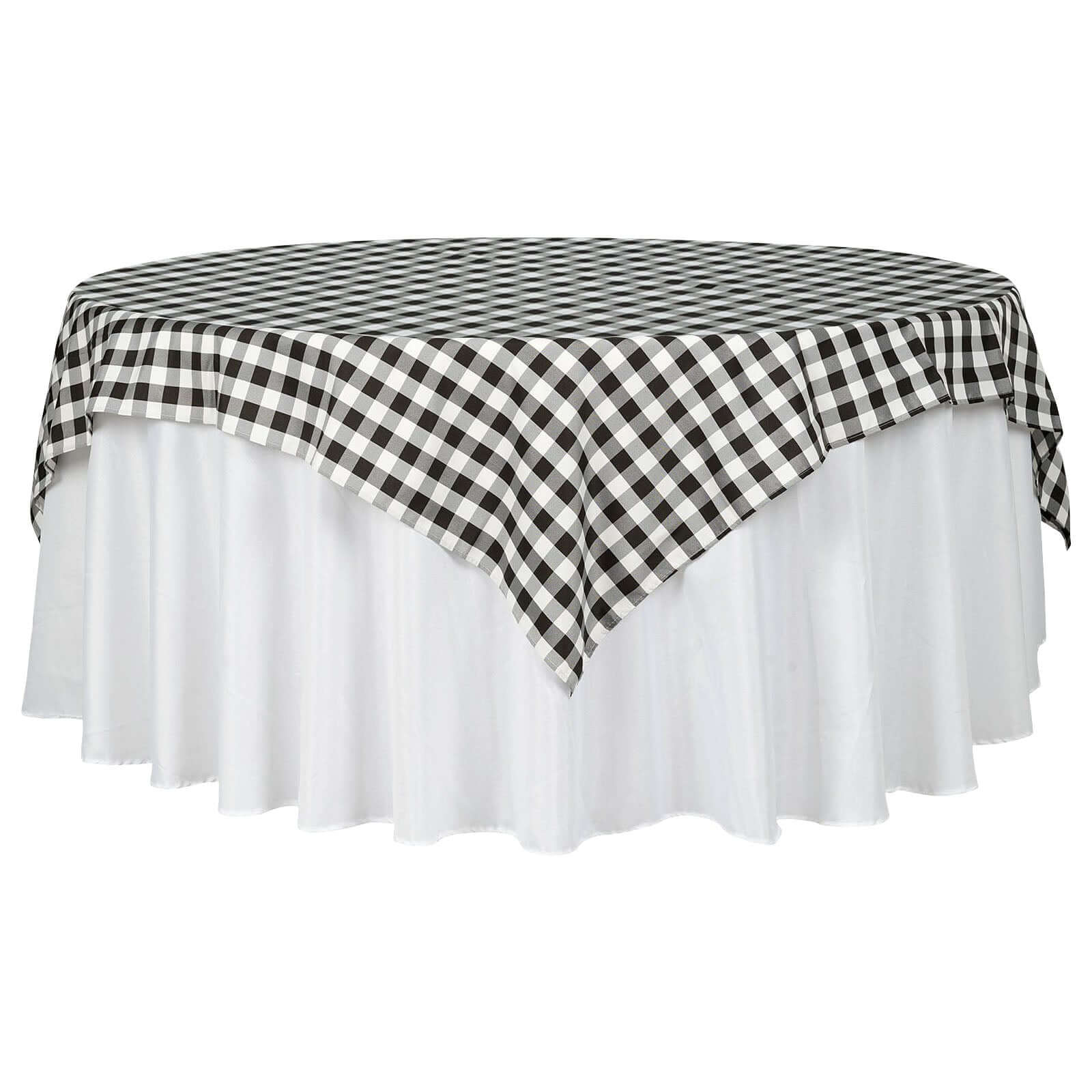 White/Black Checkered Buffalo Plaid Polyester 70x70 Square Table Overlay for Rustic Decor - Ideal Choice