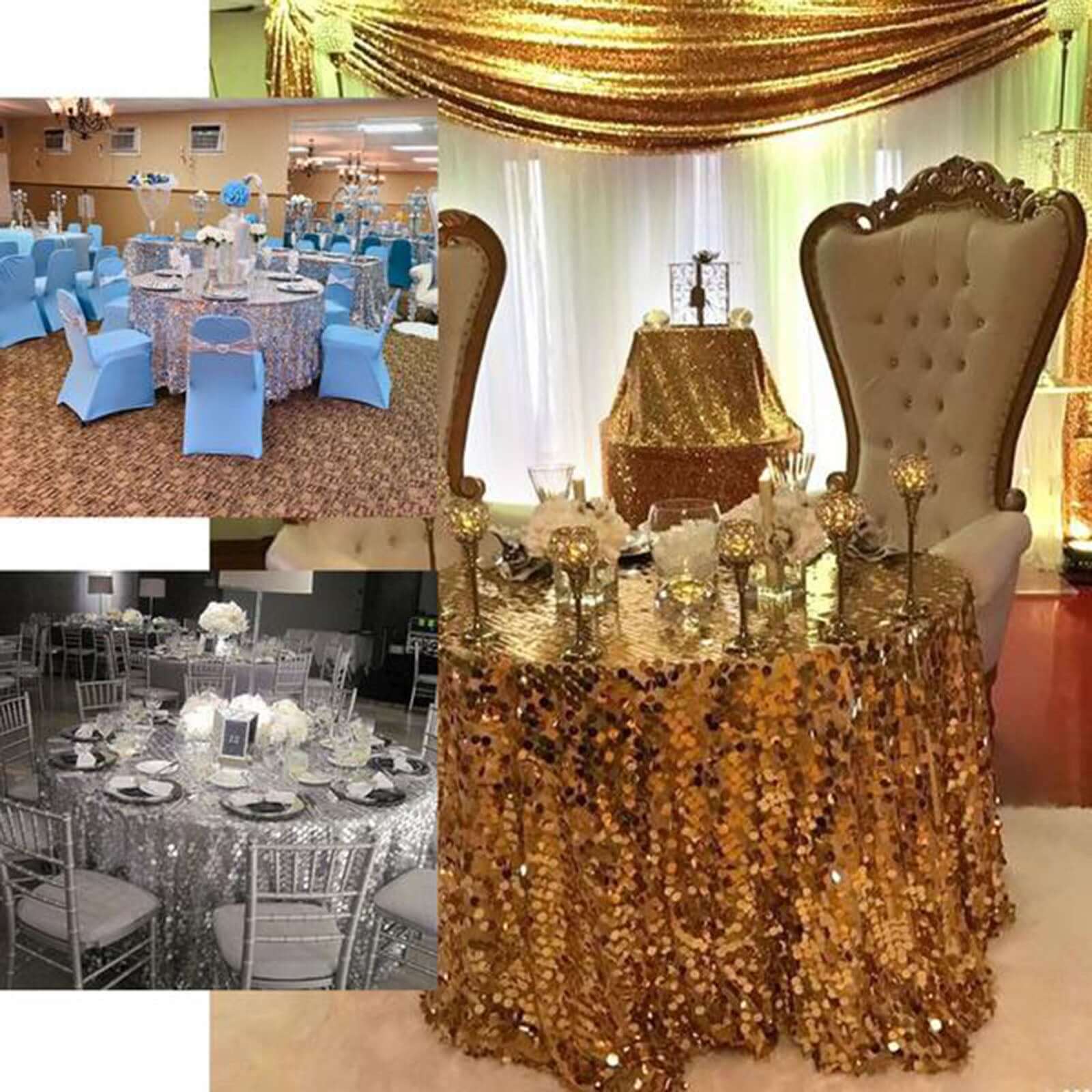 120-Inch Iridescent Seamless Big Payette Sequin Round Tablecloth for 5-Foot Tables