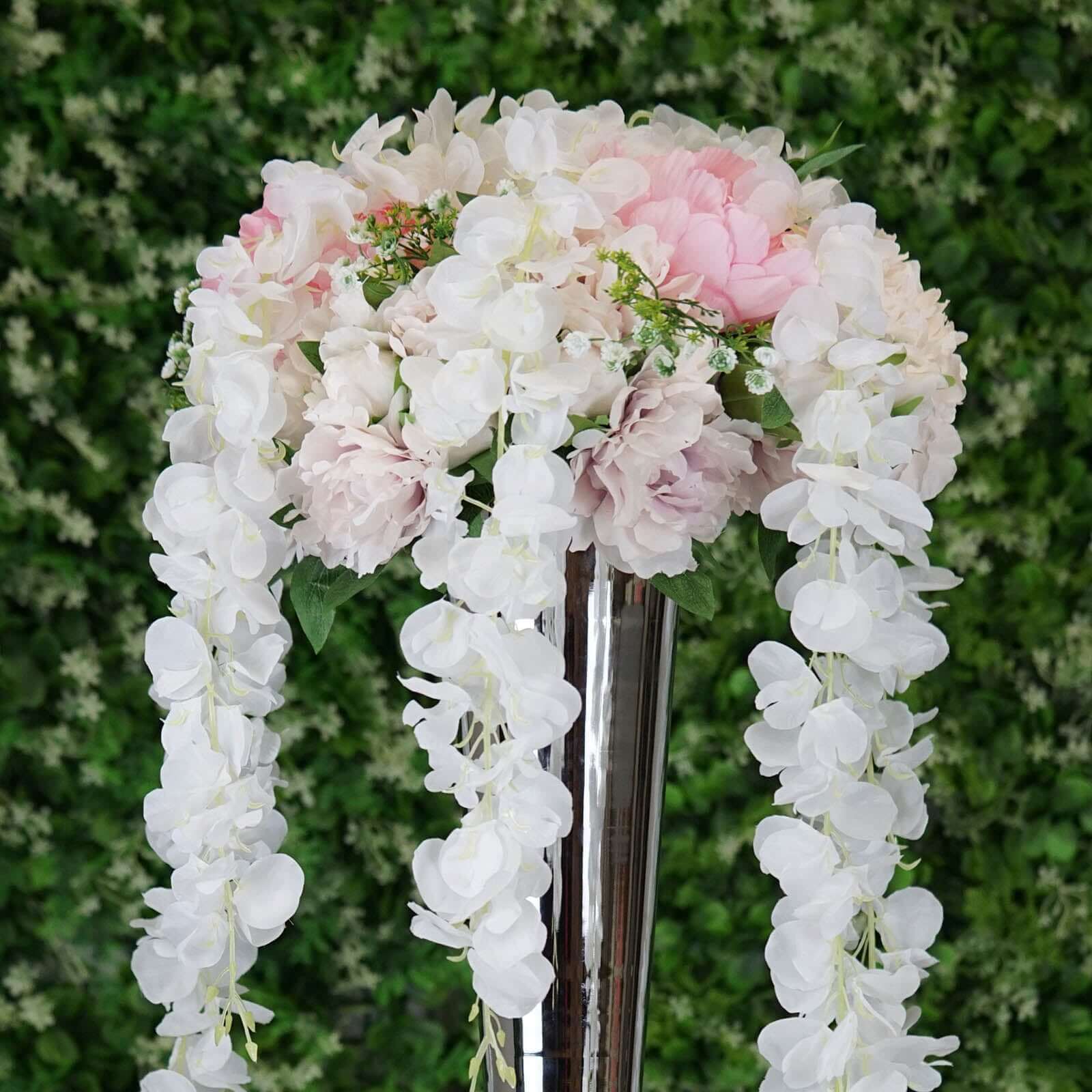 42-Foot White Silk Wisteria Flower Garland: 5 Full Strands in One Bush - Perfect for Decor!