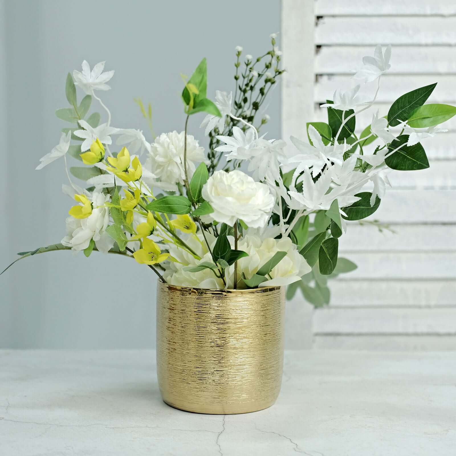 Hot Deal! 2-Pack Metallic Gold Ceramic Indoor Flower Plant Pots with Textured Round Design