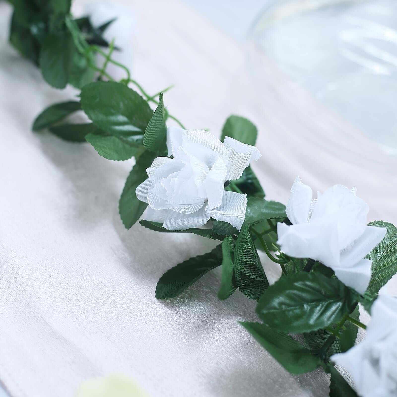 Hot Deal! 6ft UV-Protected White Artificial Silk Rose Garland for Decor