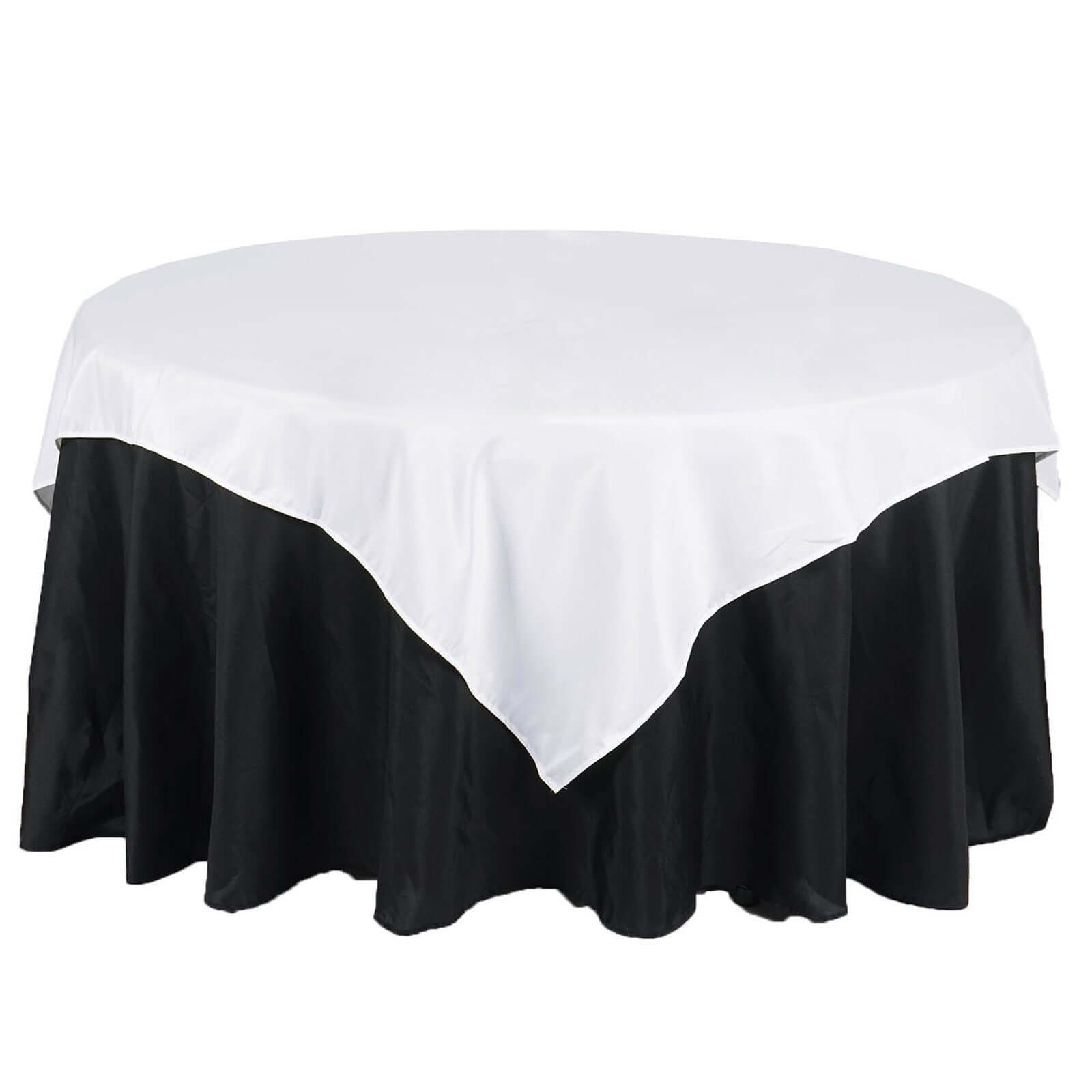 Wrinkle-Resistant & Durable White Polyester 70x70 Square Table Overlay for Events