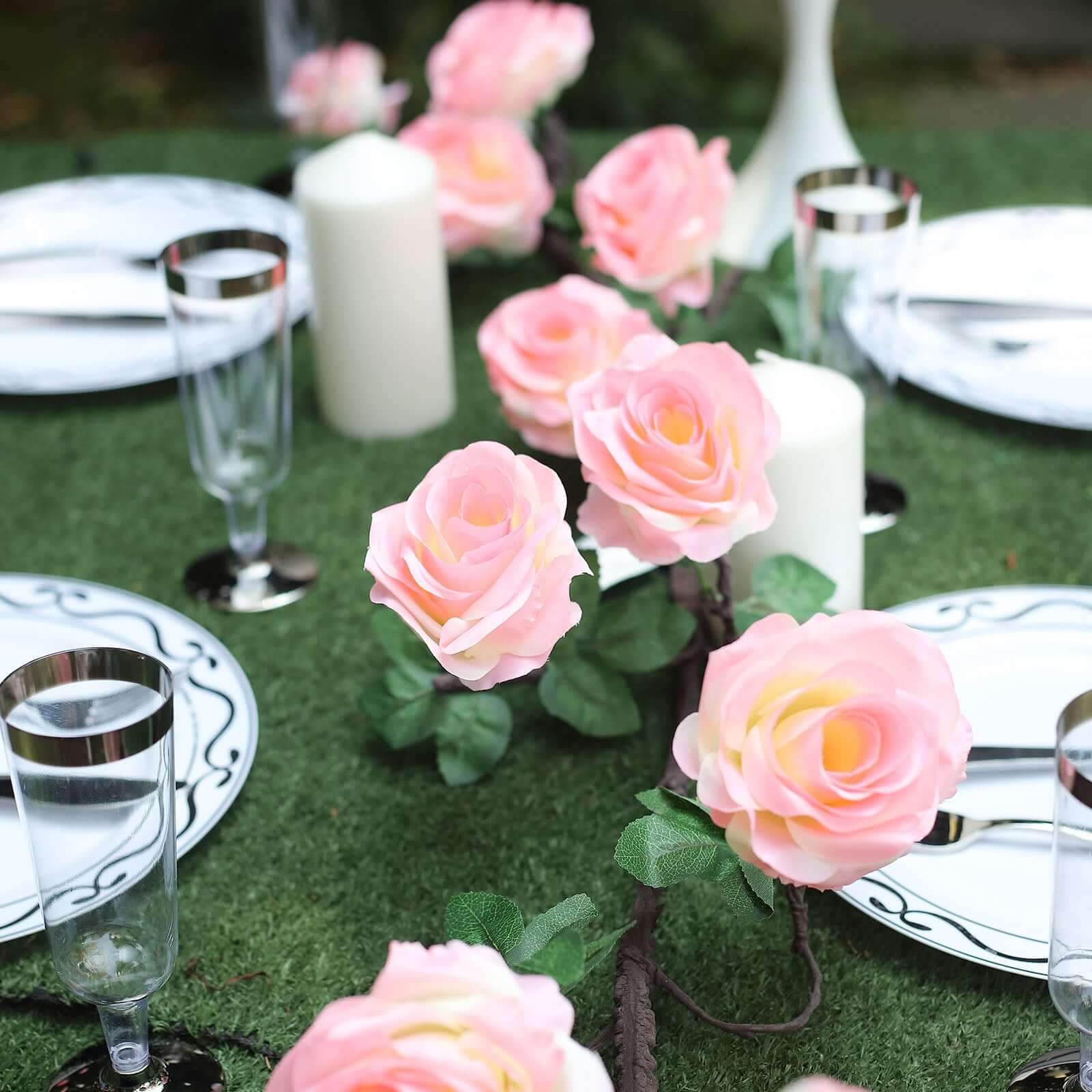 6ft Long Pink Artificial Silk Rose Garland with 14 Lifelike Flowers