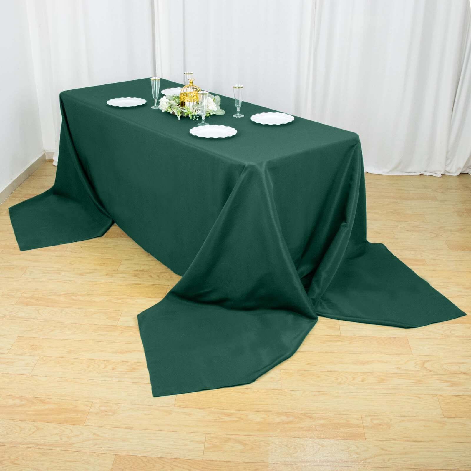 Exclusive Premium Polyester Rectangle Tablecloth - 90x156 Hunter Emerald Green, Seamless 220GSM Stain-Resistant