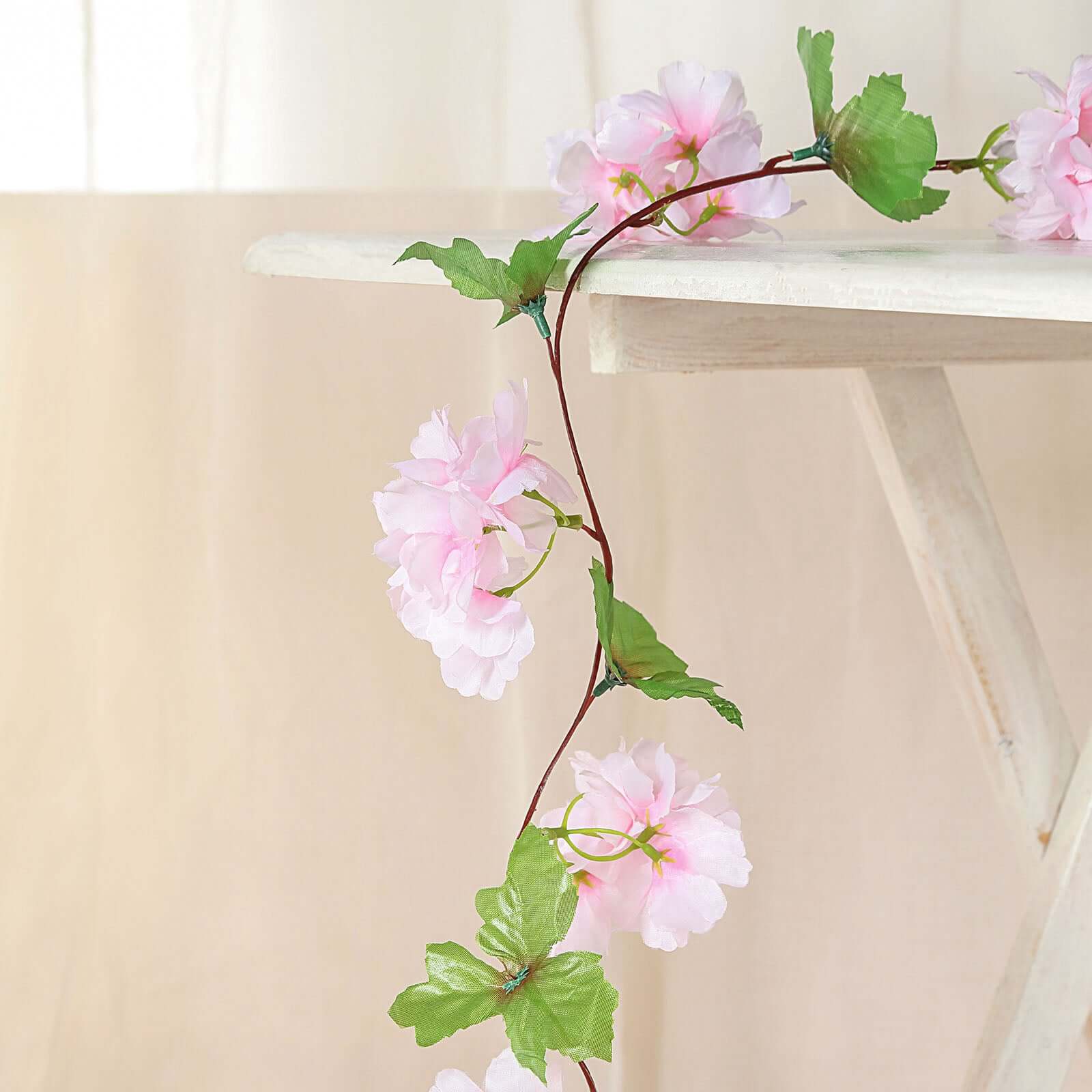 2-Pack 7-Foot Blush Artificial Cherry Blossom Flower Garland for Weddings and Decor