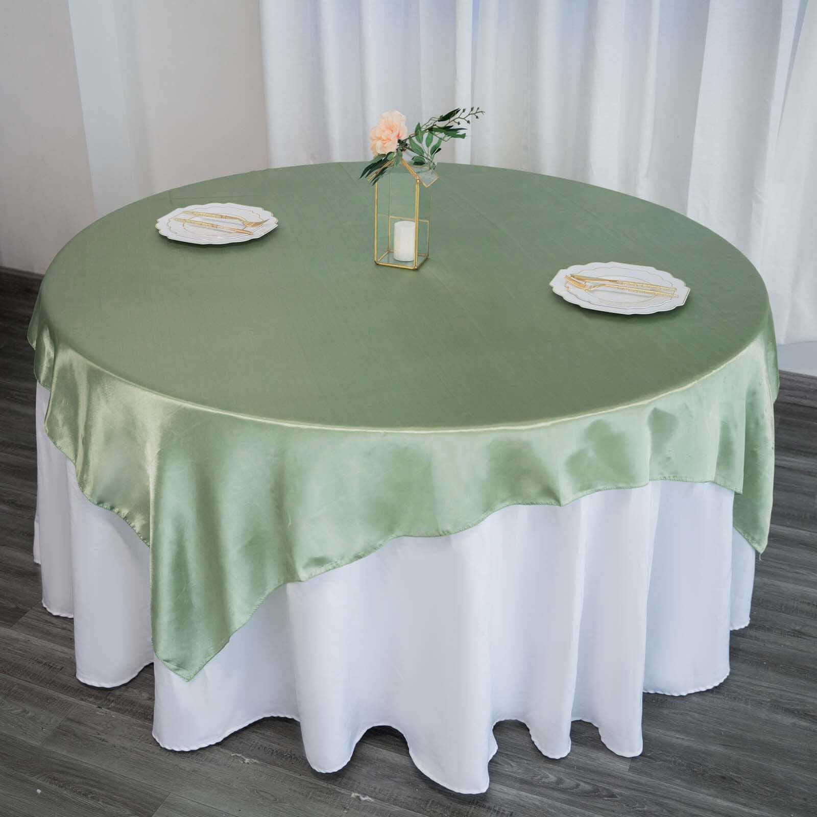 Sage Green 72x72 Satin Square Table Overlay - Smooth Finish, Stain & Wrinkle-Resistant