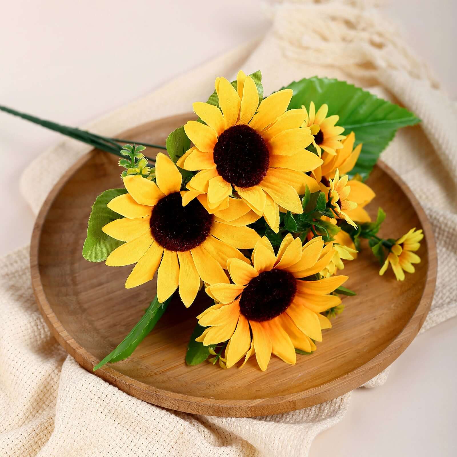 2 Bouquets of 13 Yellow Silk Artificial Sunflower Flower Bushes for Decor