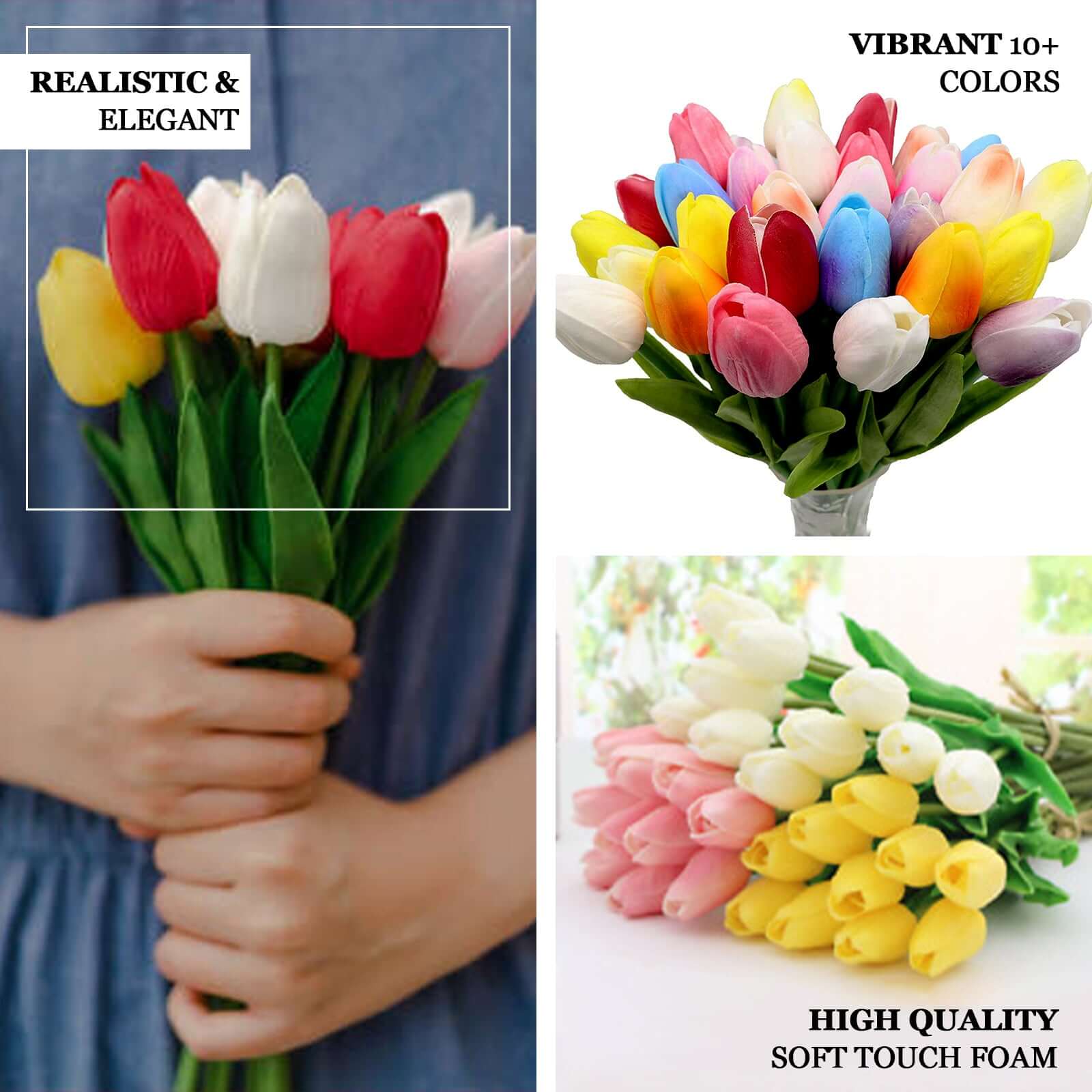 13-Inch Peach Real Touch Artificial Foam Tulip Flower Bouquets - 10 Stems for Various Decorations