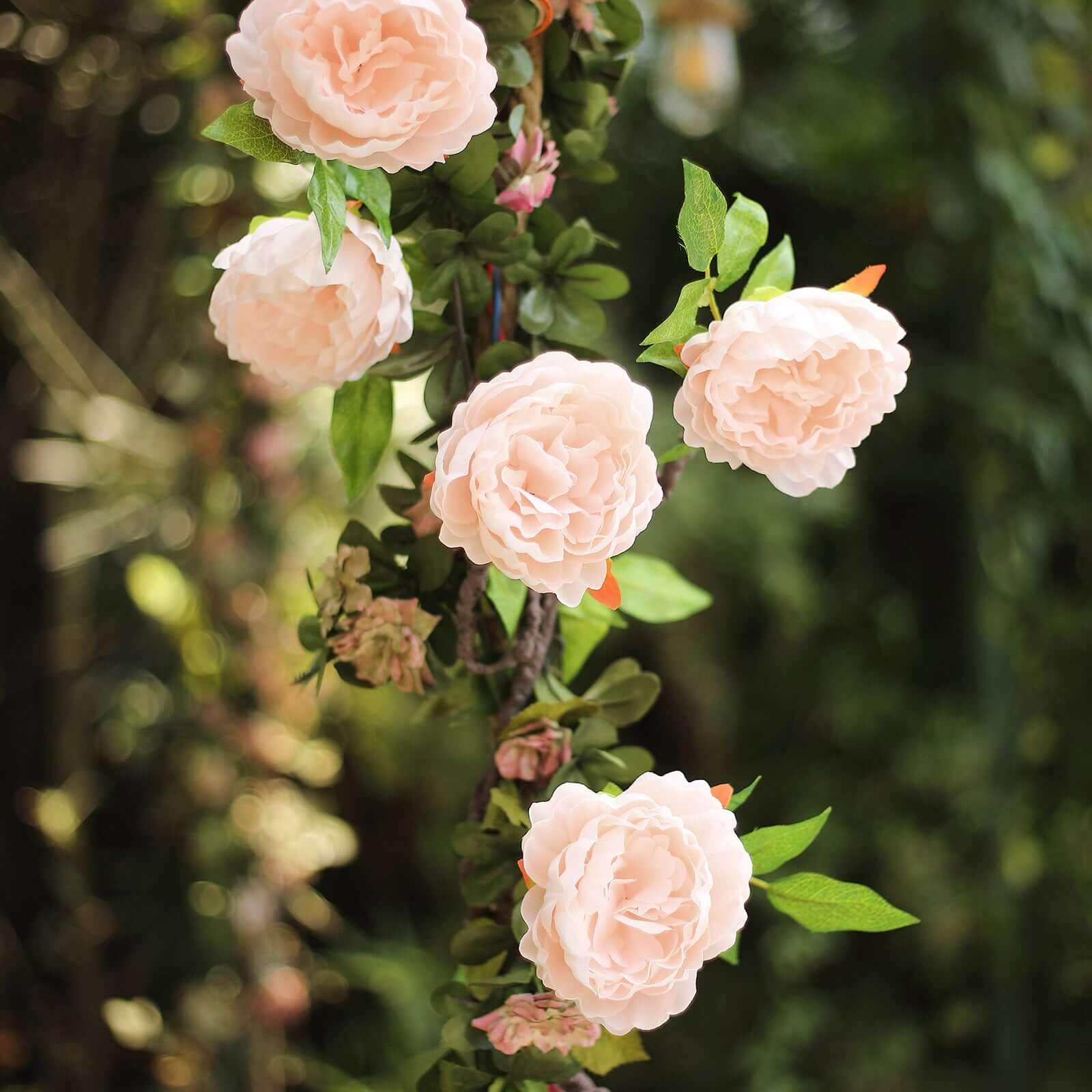 6ft Blush Silk Faux Peony Hanging Flower Garland, Lifelike Vine