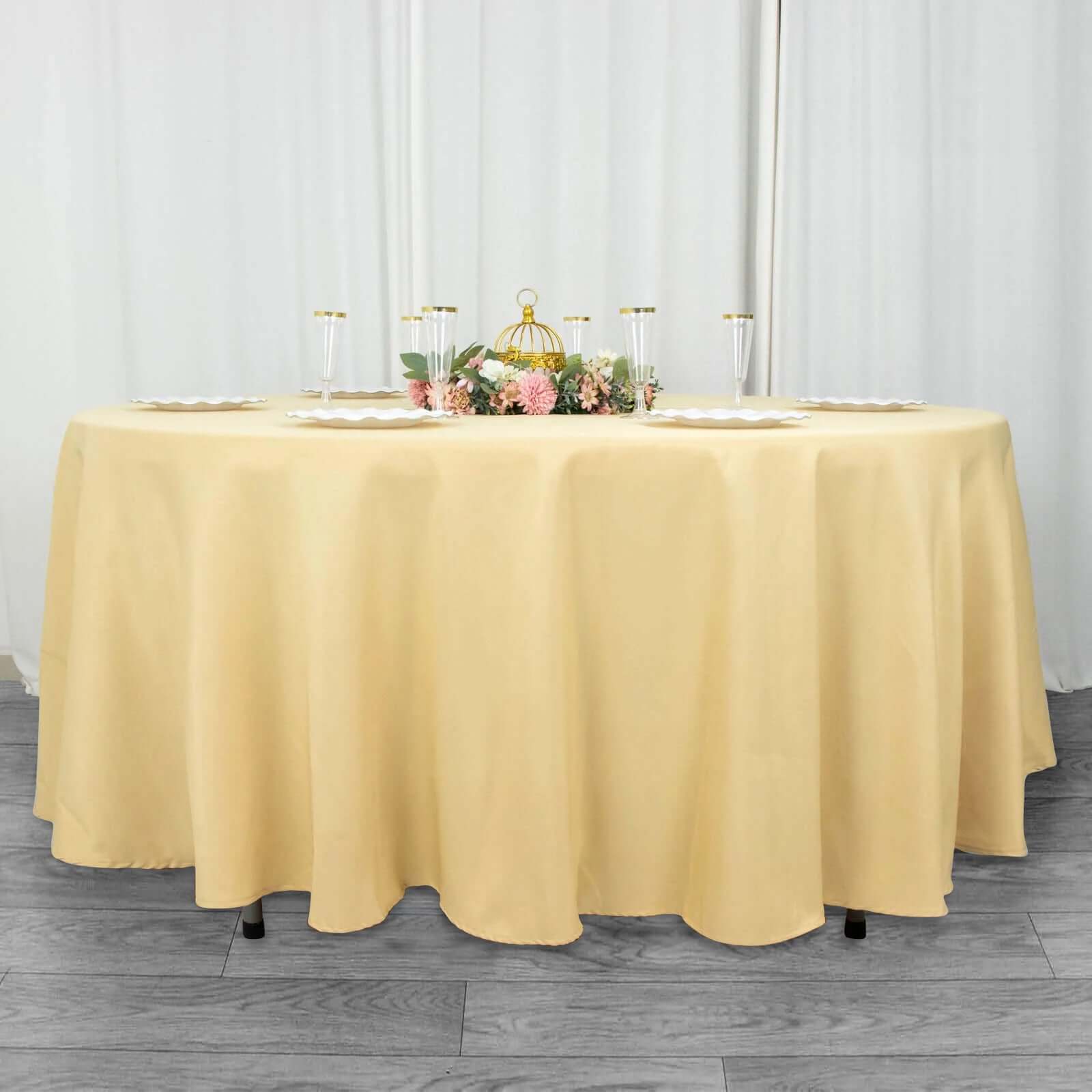 Champagne 108' Dia. Premium Polyester Wrinkle-Resistant 220GSM Round Tablecloth for Weddings and Parties