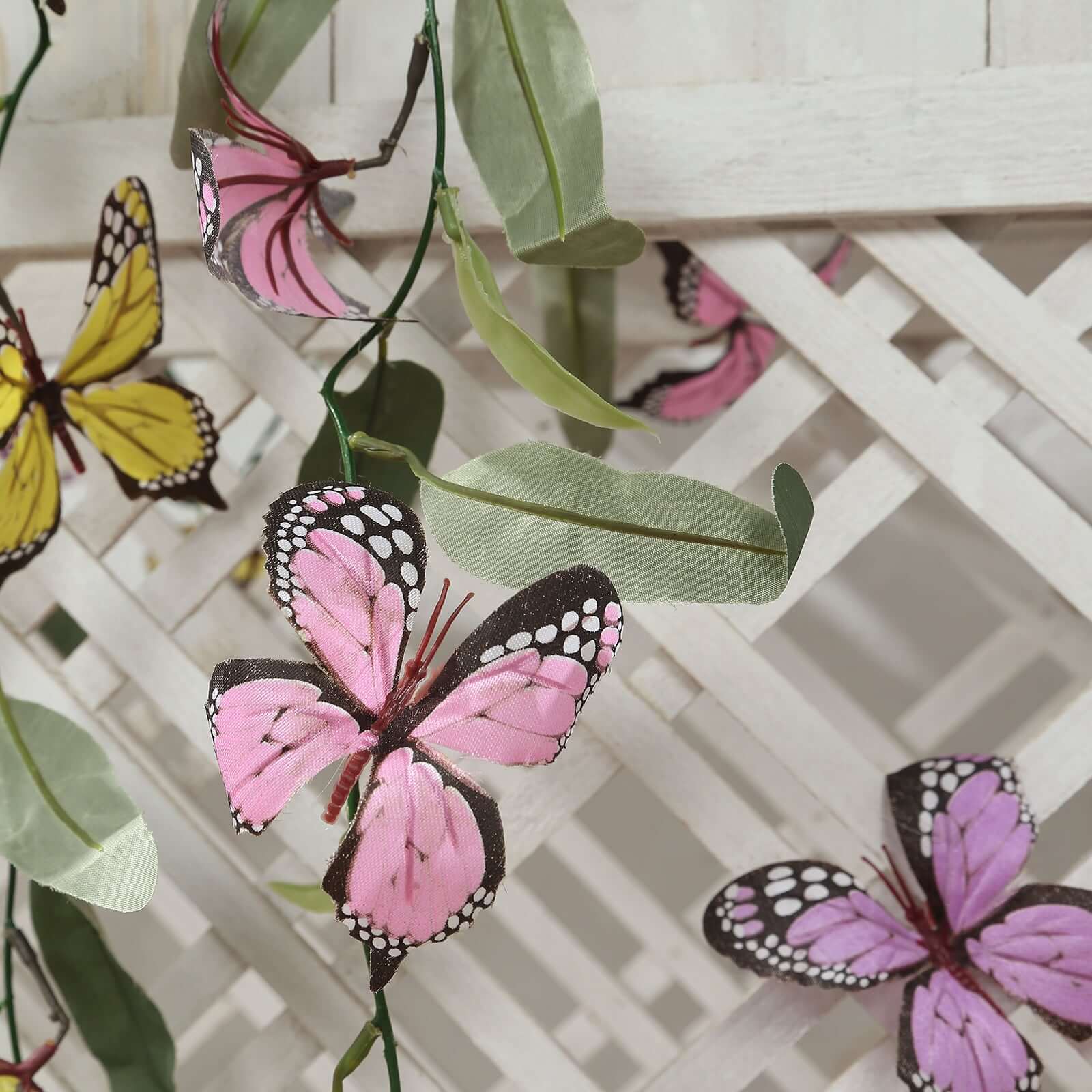 3-Piece Set of 6ft Artificial Butterfly Garland with Willow Greenery and Faux Flowers