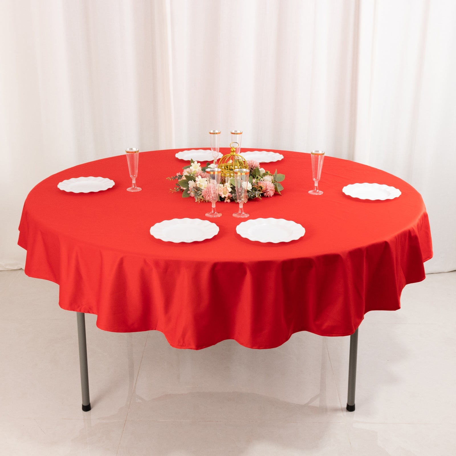 Red 70-Inch Premium Scuba Round Tablecloth - Anti-Wrinkle & Stainproof
