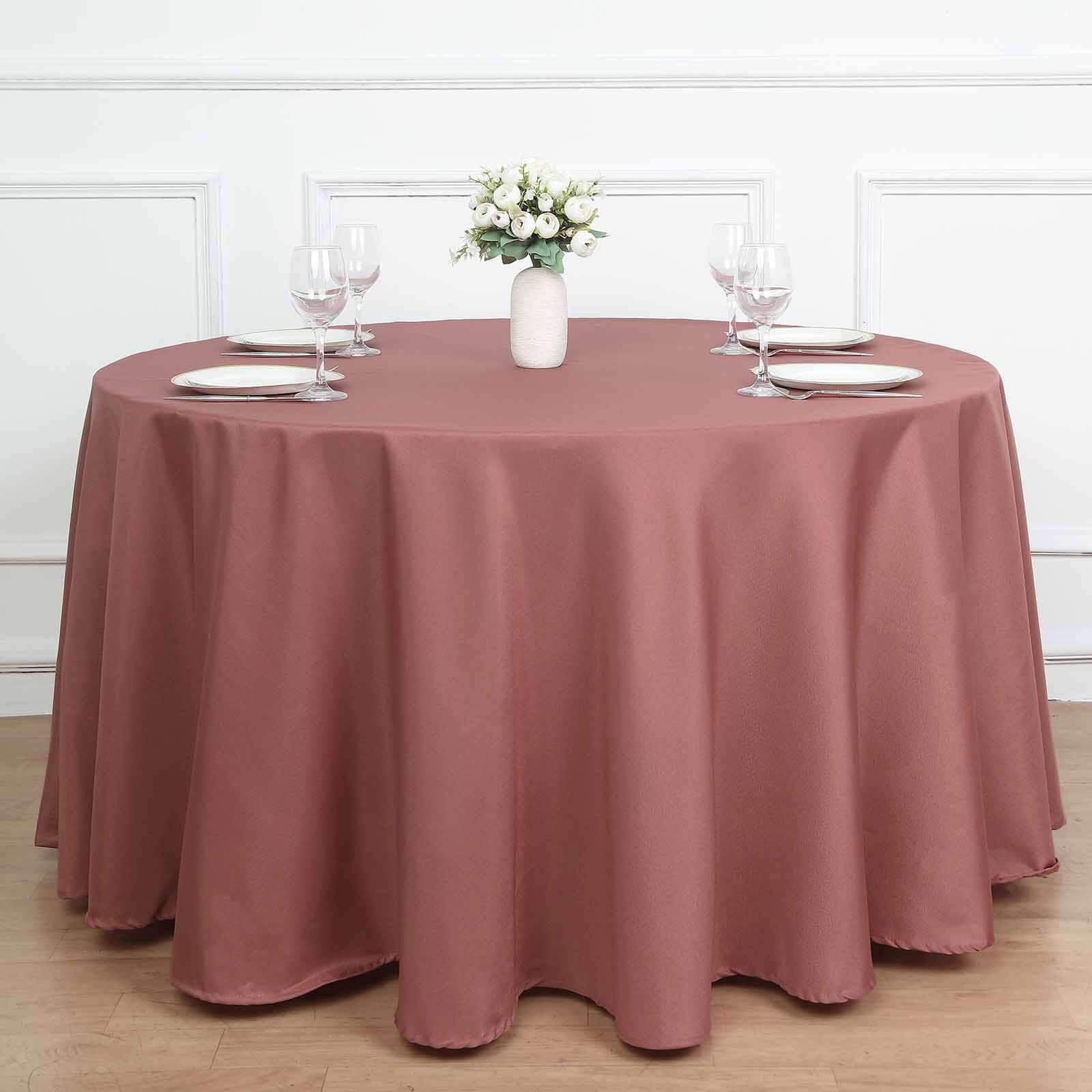 Wrinkle-Resistant 108" Polyester Round Tablecloth in Cinnamon Rose Color