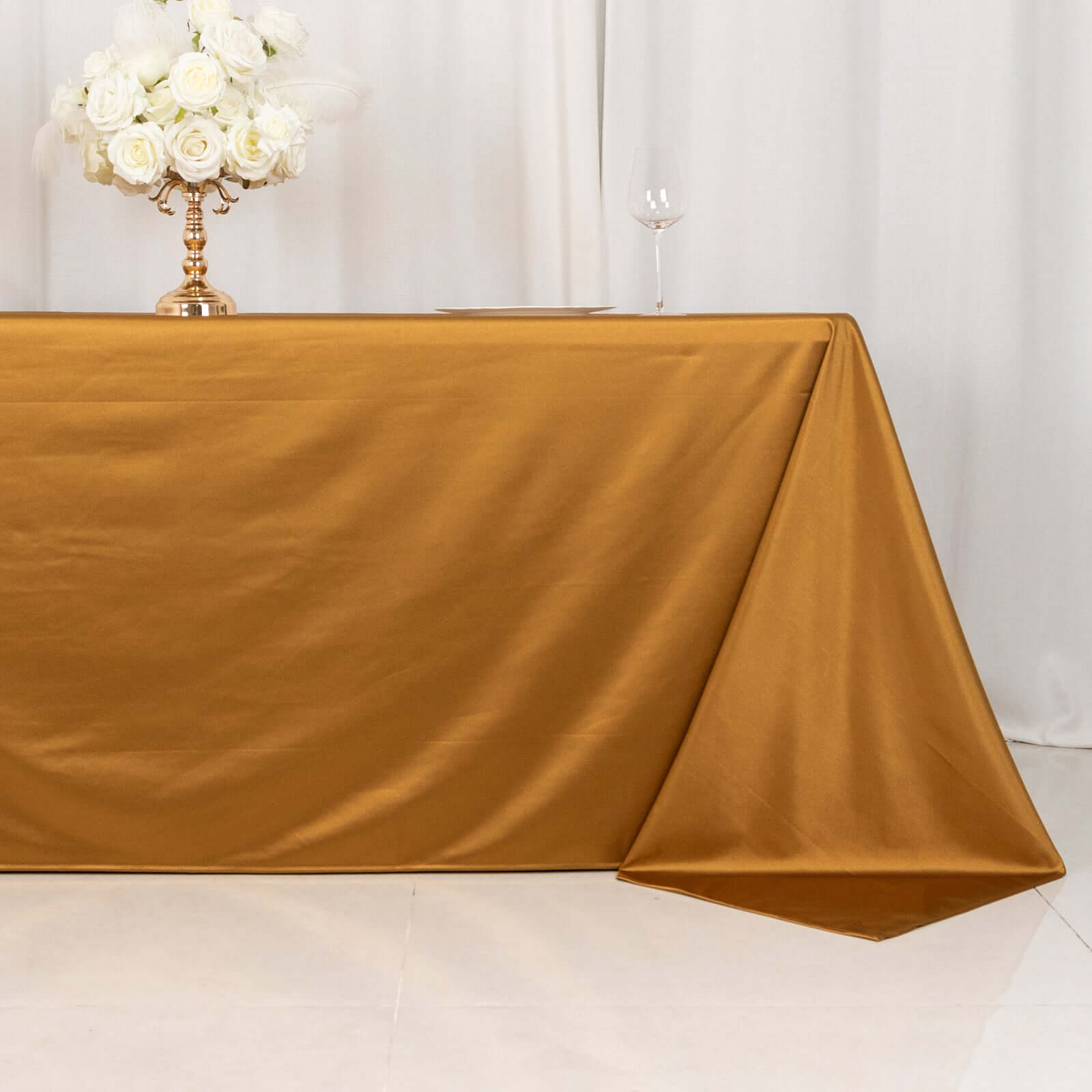 Shimmering Gold Premium Scuba Seamless 90x132 Wrinkle & Stain-Free Tablecloth for Events