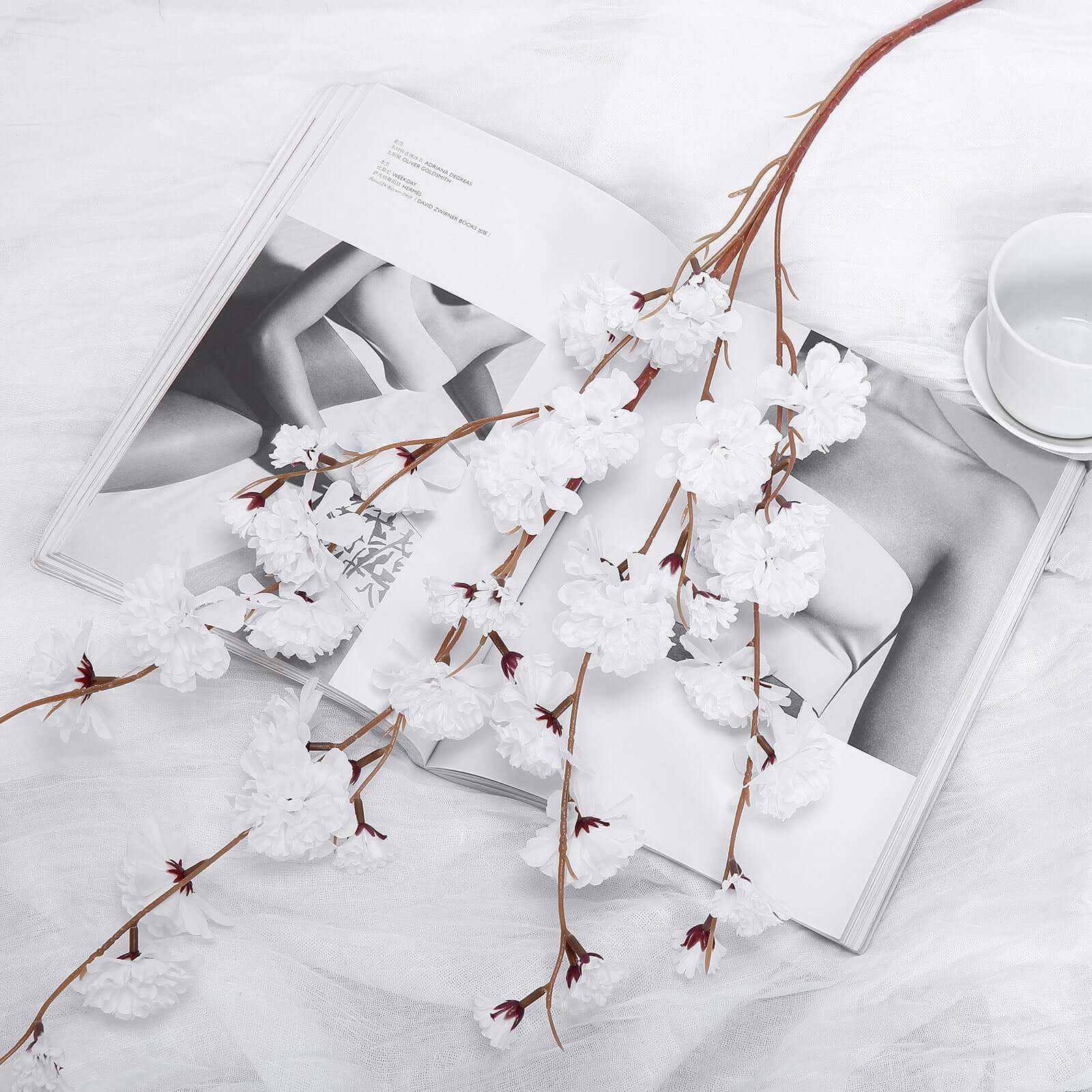 2 Branches 42-Inch Tall Artificial White Silk Carnation Stems - Perfect Decor!