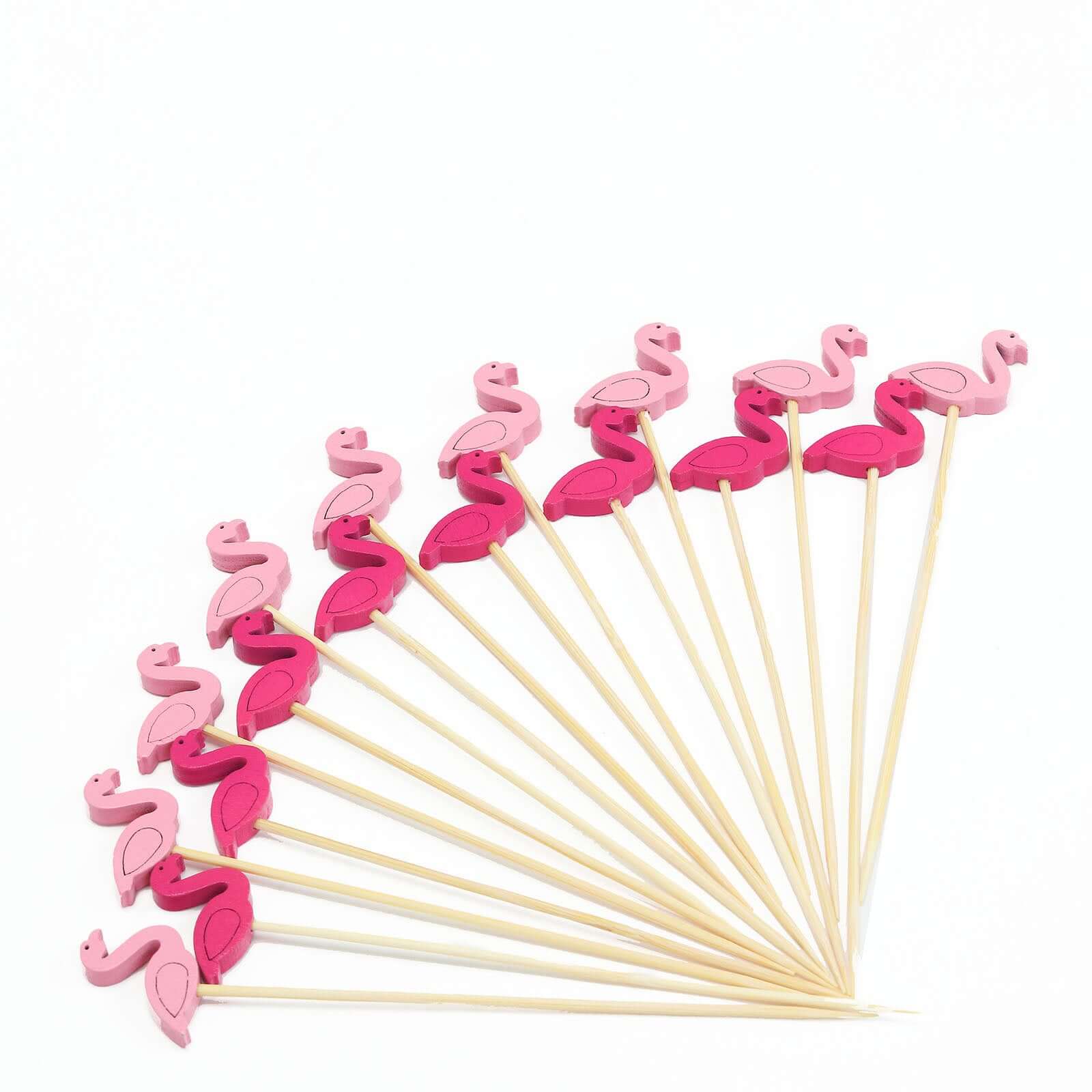 Hot Deal! 100-Pack Eco-Friendly Bamboo Flamingo Cocktail Sticks in Fuchsia/Hot Pink