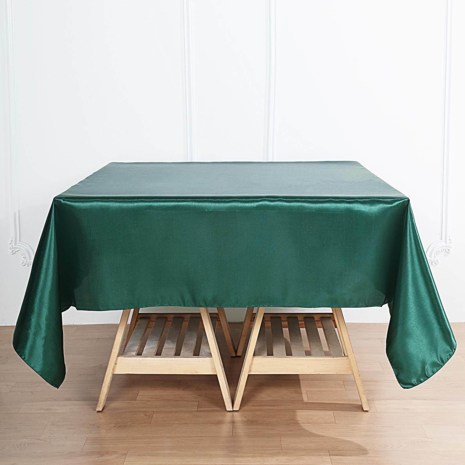 Hunter Emerald Green 72x72 Satin Square Table Overlay - Smooth Finish for Events