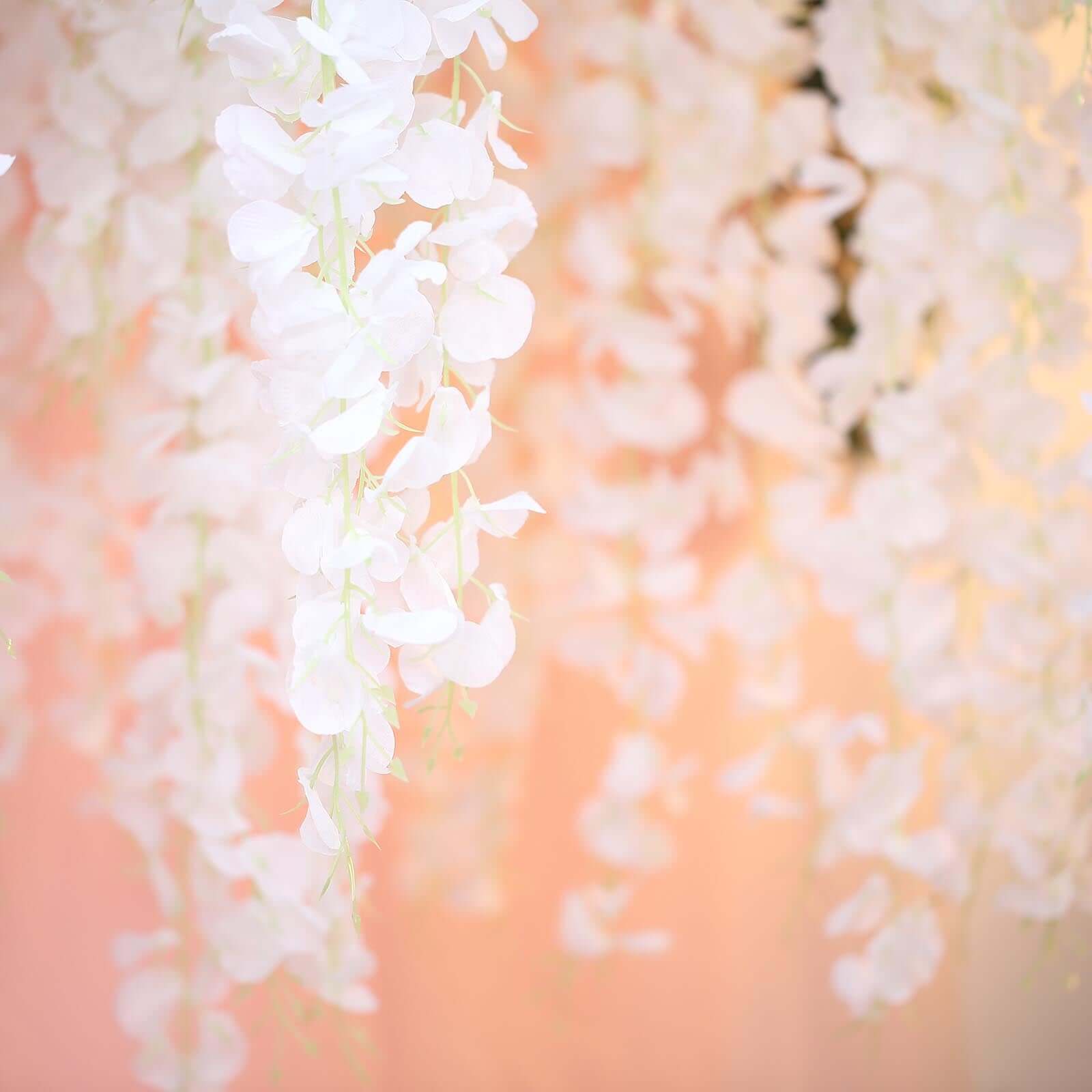 42-Foot White Silk Wisteria Flower Garland: 5 Full Strands in One Bush - Perfect for Decor!