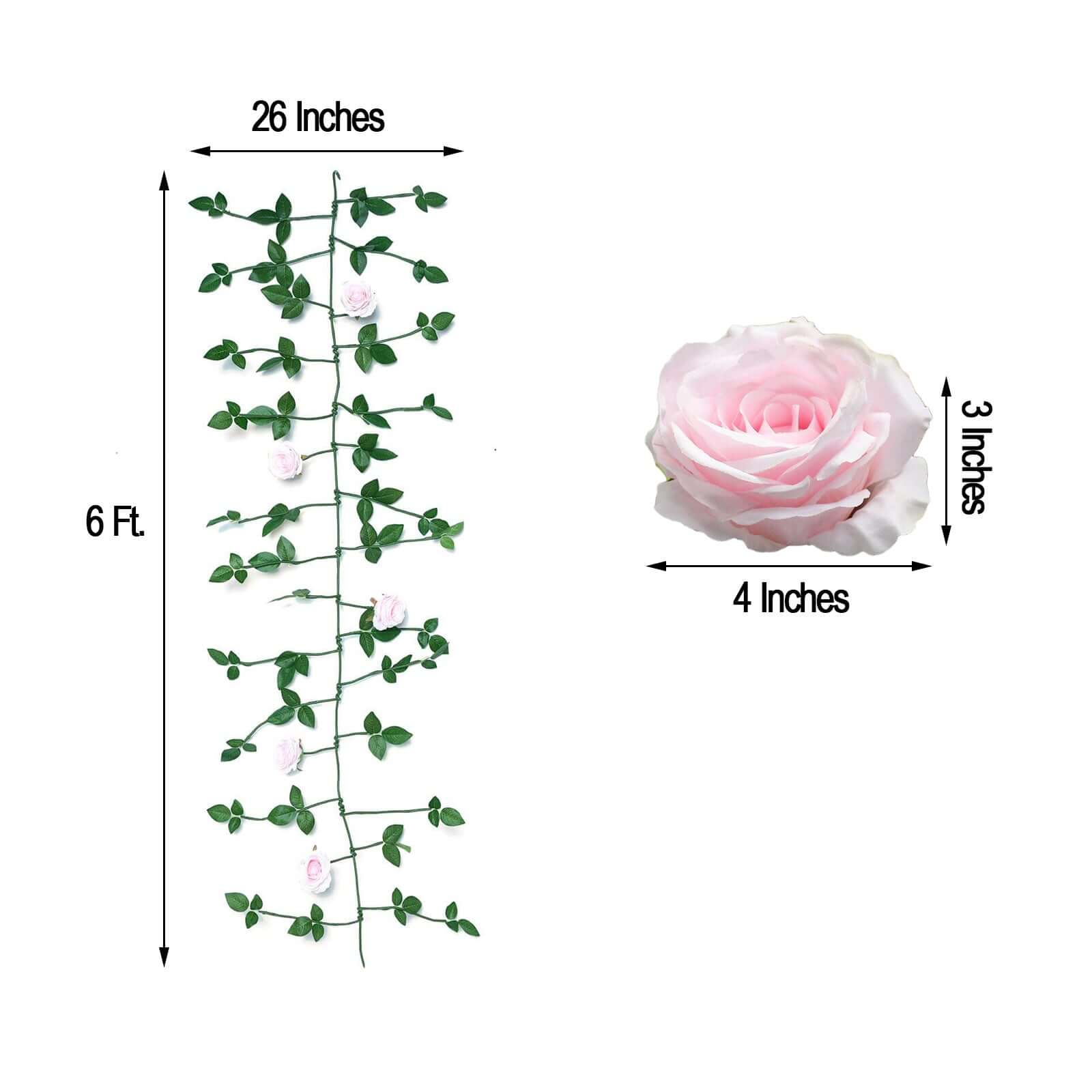 6ft Blush Realistic Silk Rose & Leaf Garland - Ideal for Decor
