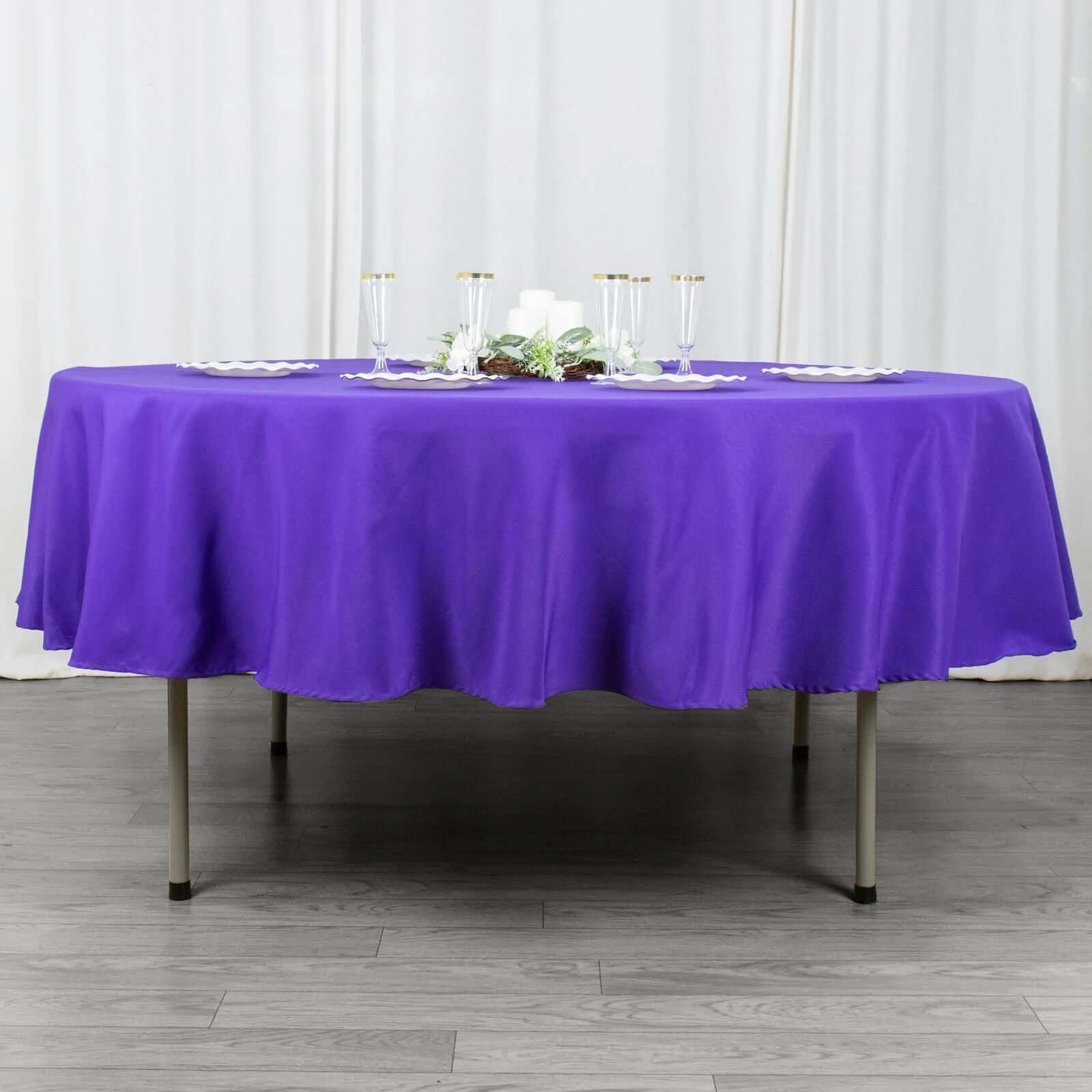 90-Inch Purple Premium Polyester Round Tablecloth - 220GSM, Stain & Wrinkle Resistant