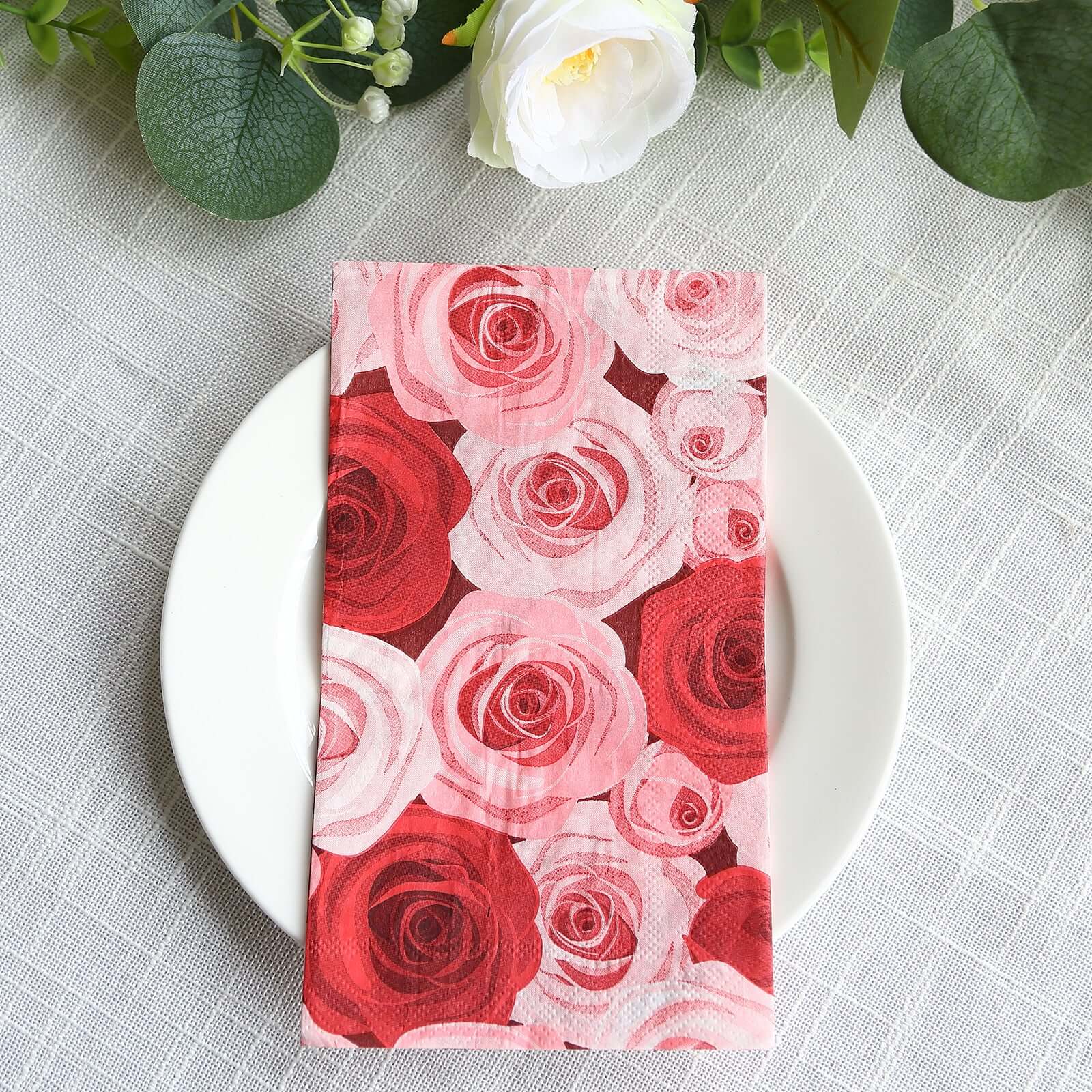 50-Pack 2-Ply Red/Pink Rose Floral Printed Paper Dinner Napkins - Stylish for Events