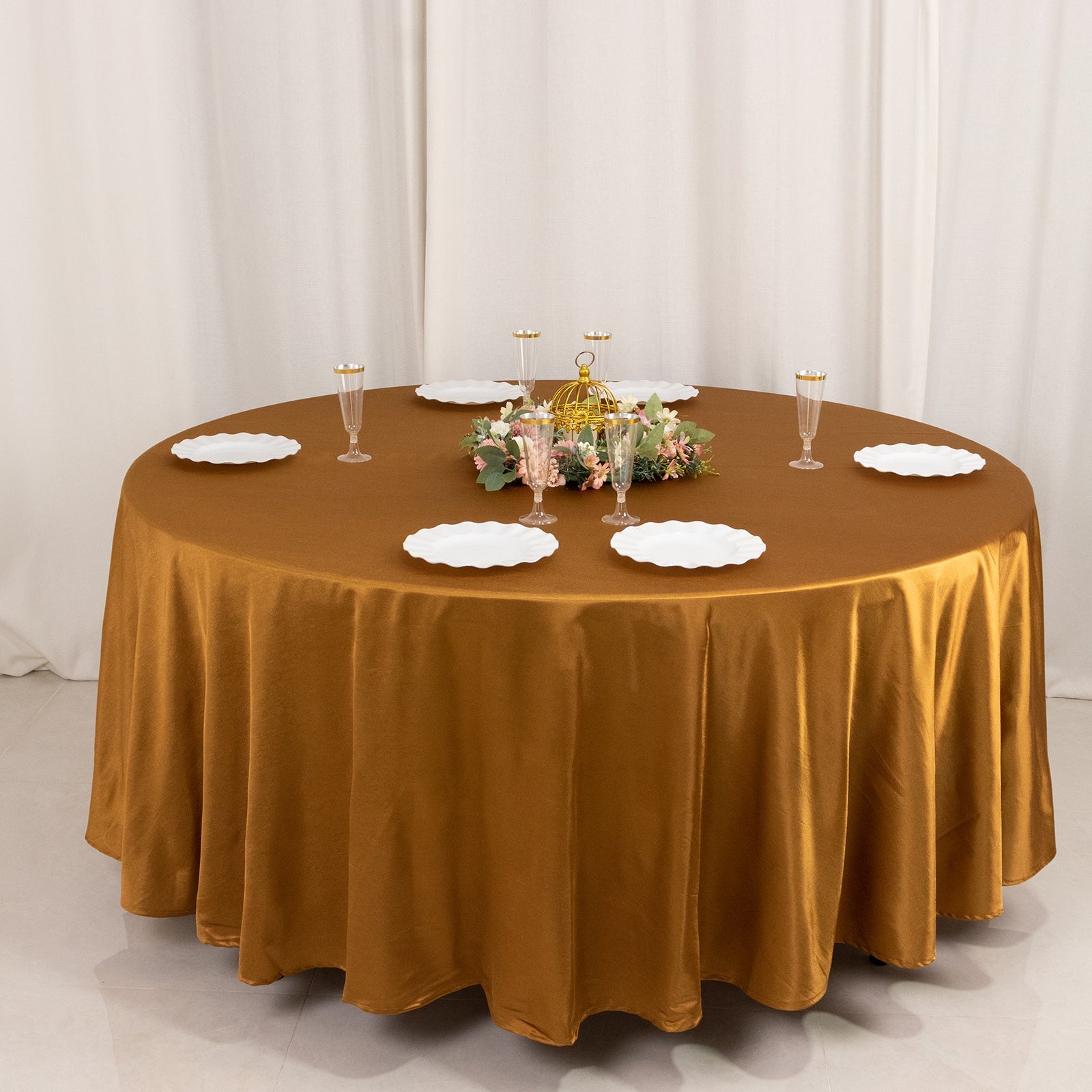 Exclusive Gold Shimmering 108' Round Scuba Tablecloth - Wrinkle & Stain Free for Weddings & Parties