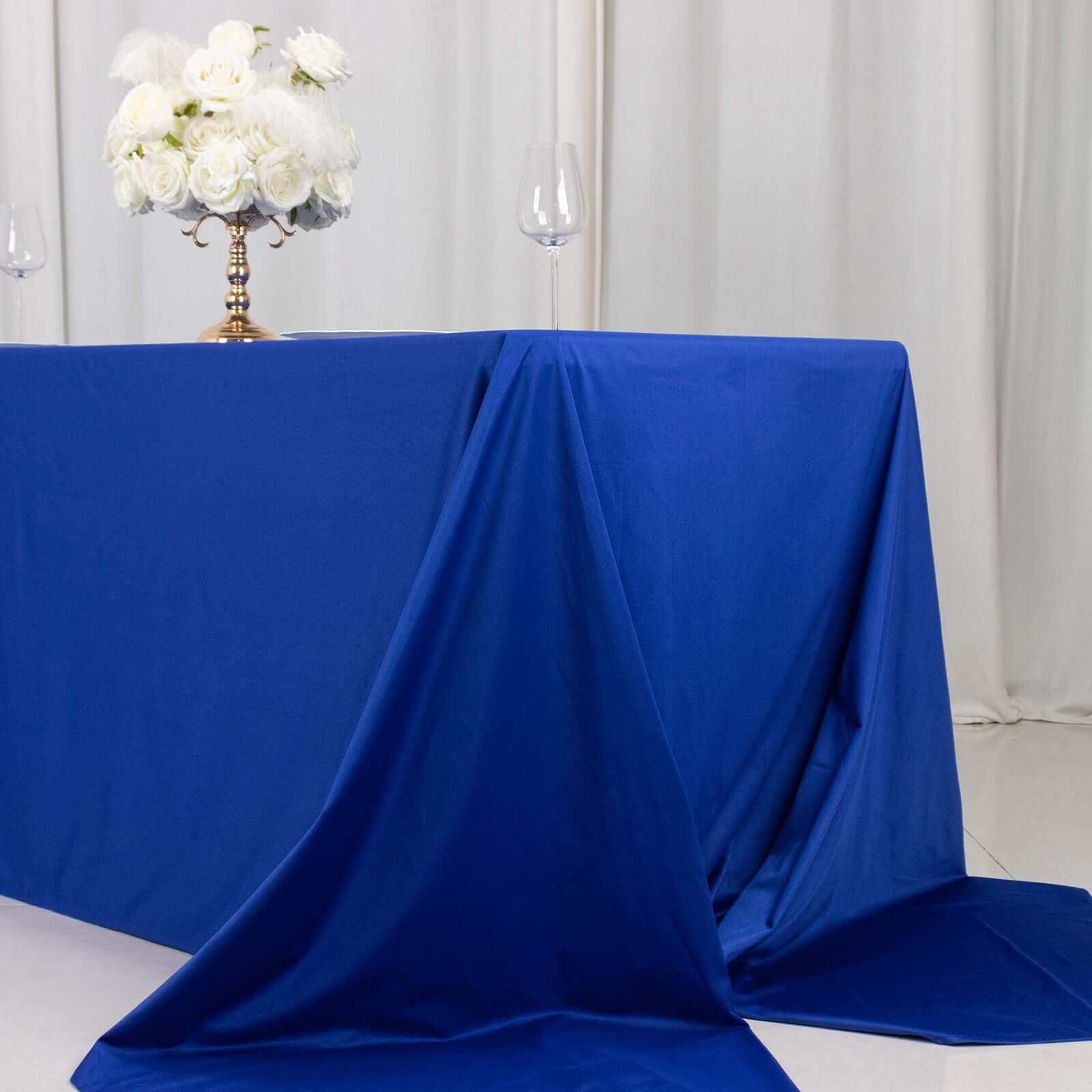 Royal Blue Premium Scuba 90x156 Wrinkle-Free, Stain-Resistant Rectangular Tablecloth - Ideal for Events