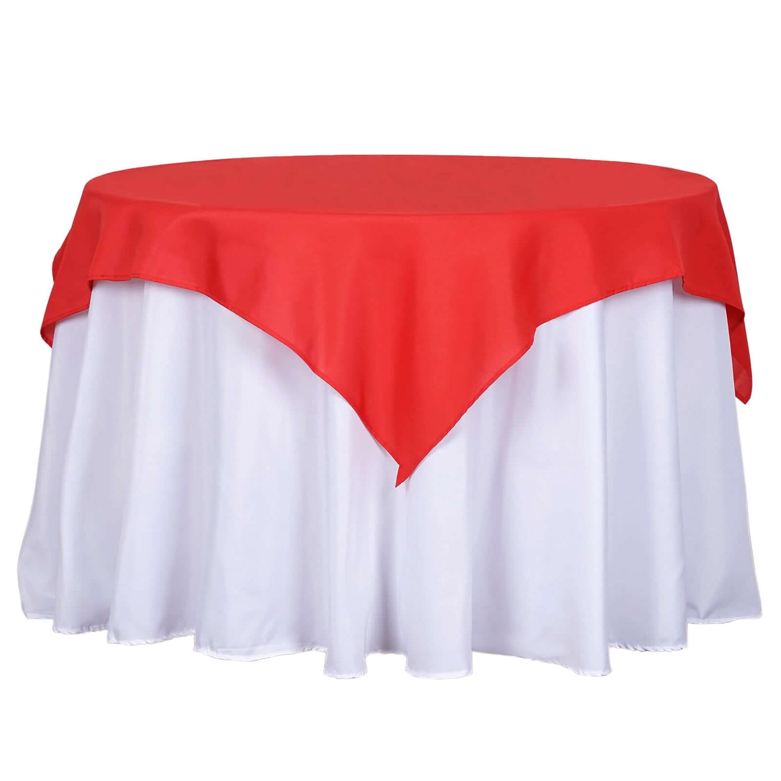 Red 54x54 Polyester Square Table Overlay - Wrinkle-Resistant & Durable