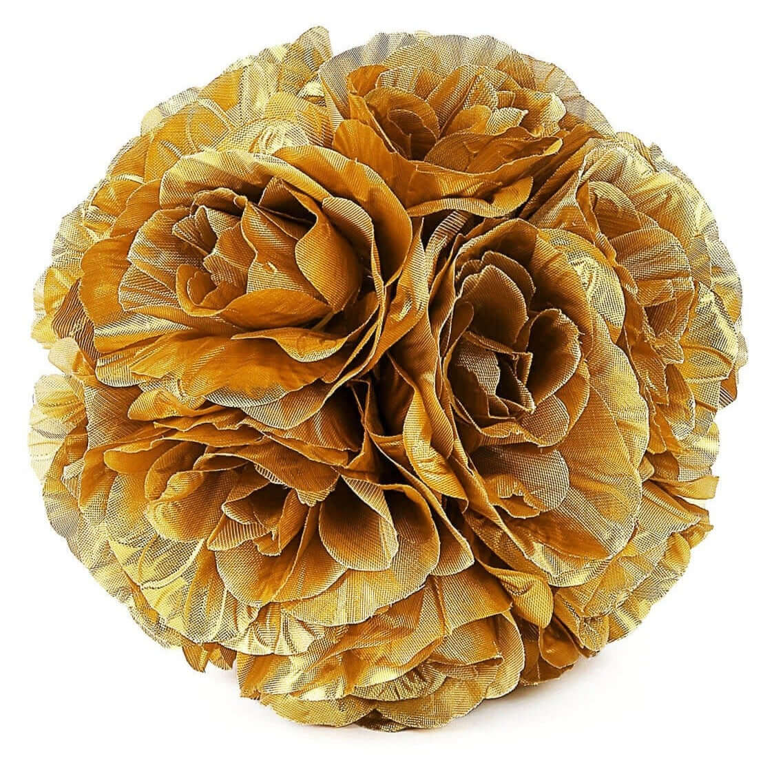 2-Piece Set of 7-Inch Gold Faux Silk Rose Kissing Balls