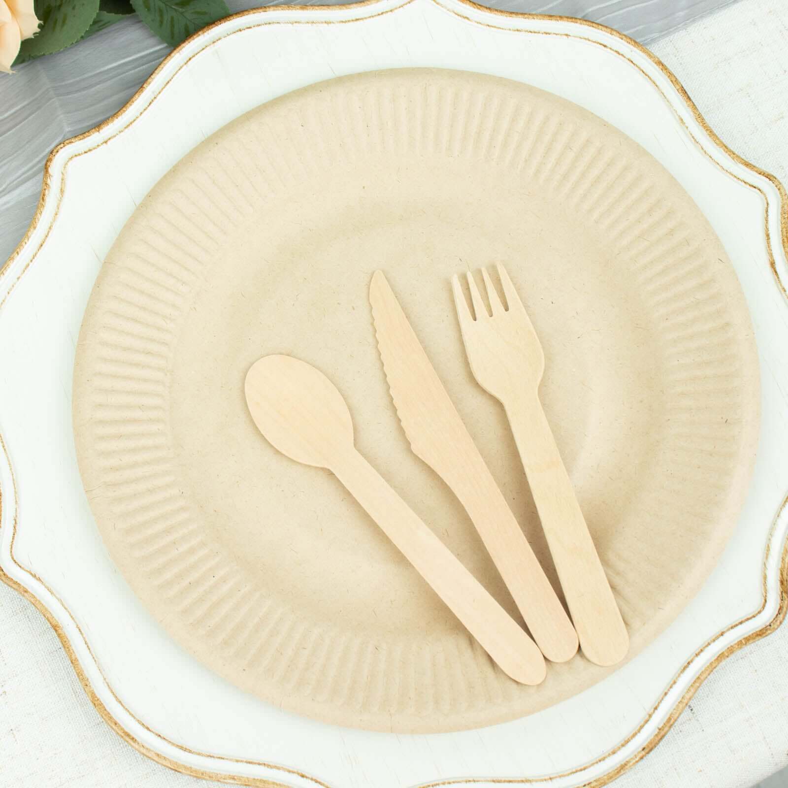 50-Pack Natural Ribbed Rim Round Dinner Plates Made of Bagasse - Eco-Friendly Sugarcane Party Plates