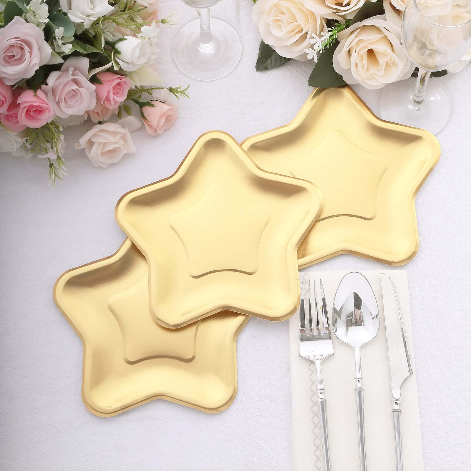 25-Piece Matte Gold Star-Shaped Eco-Friendly Disposable 300GSM 7-Inch Dessert Plates for Festivities
