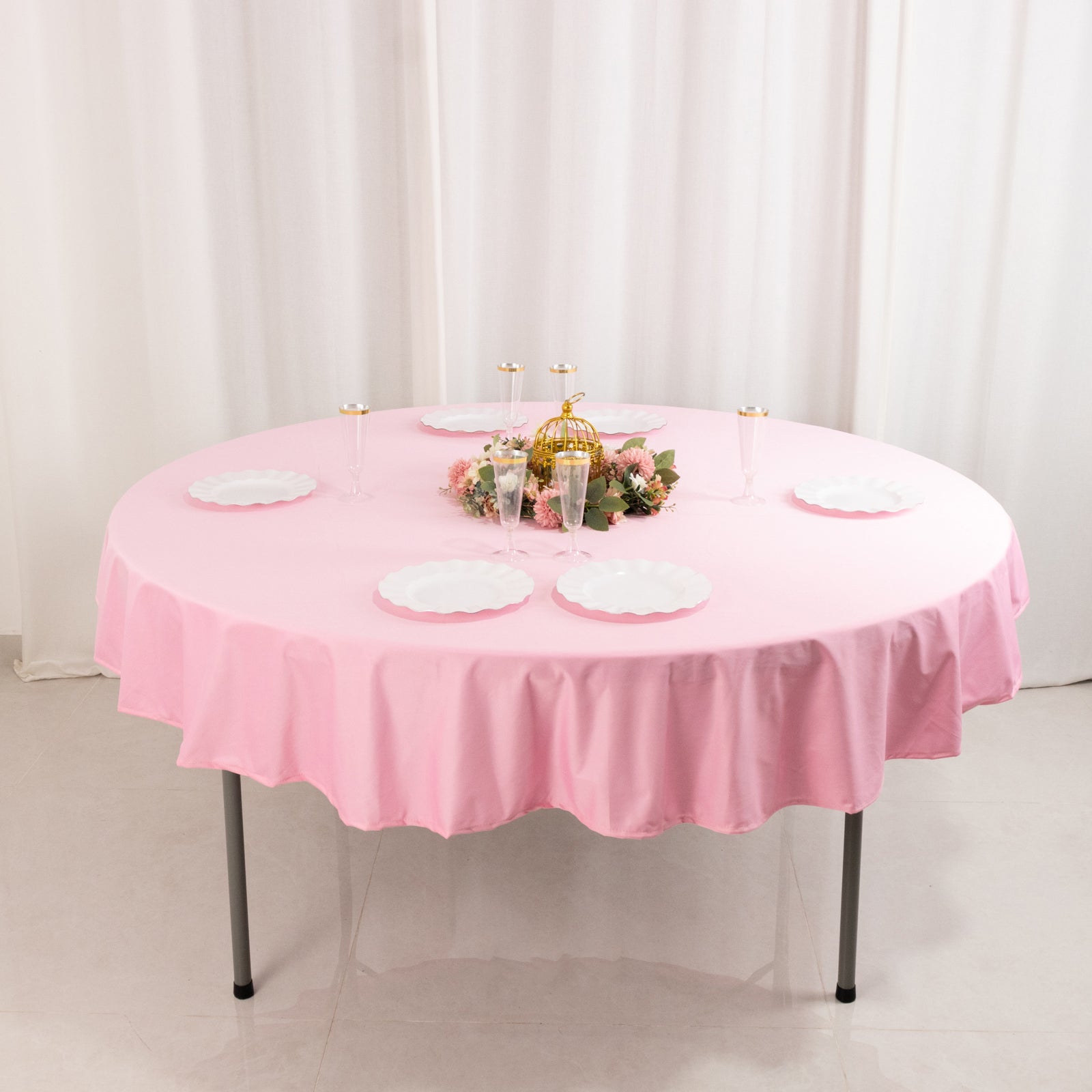 Pink Premium 70-Inch Round Scuba Tablecloth - Stain & Wrinkle Resistant