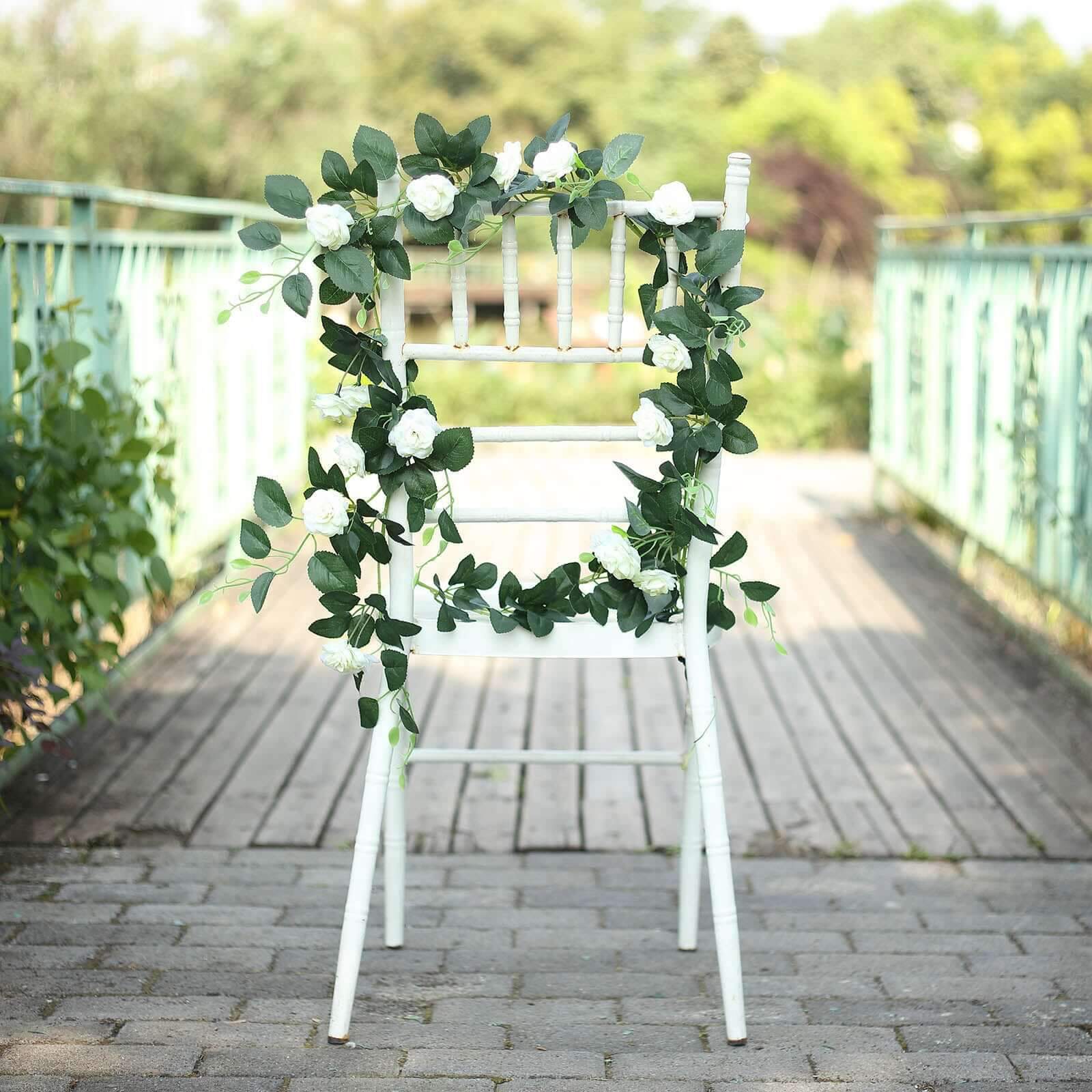 Hot Sale! 6ft Cream Artificial Silk Rose Flower Garland with 20 Roses