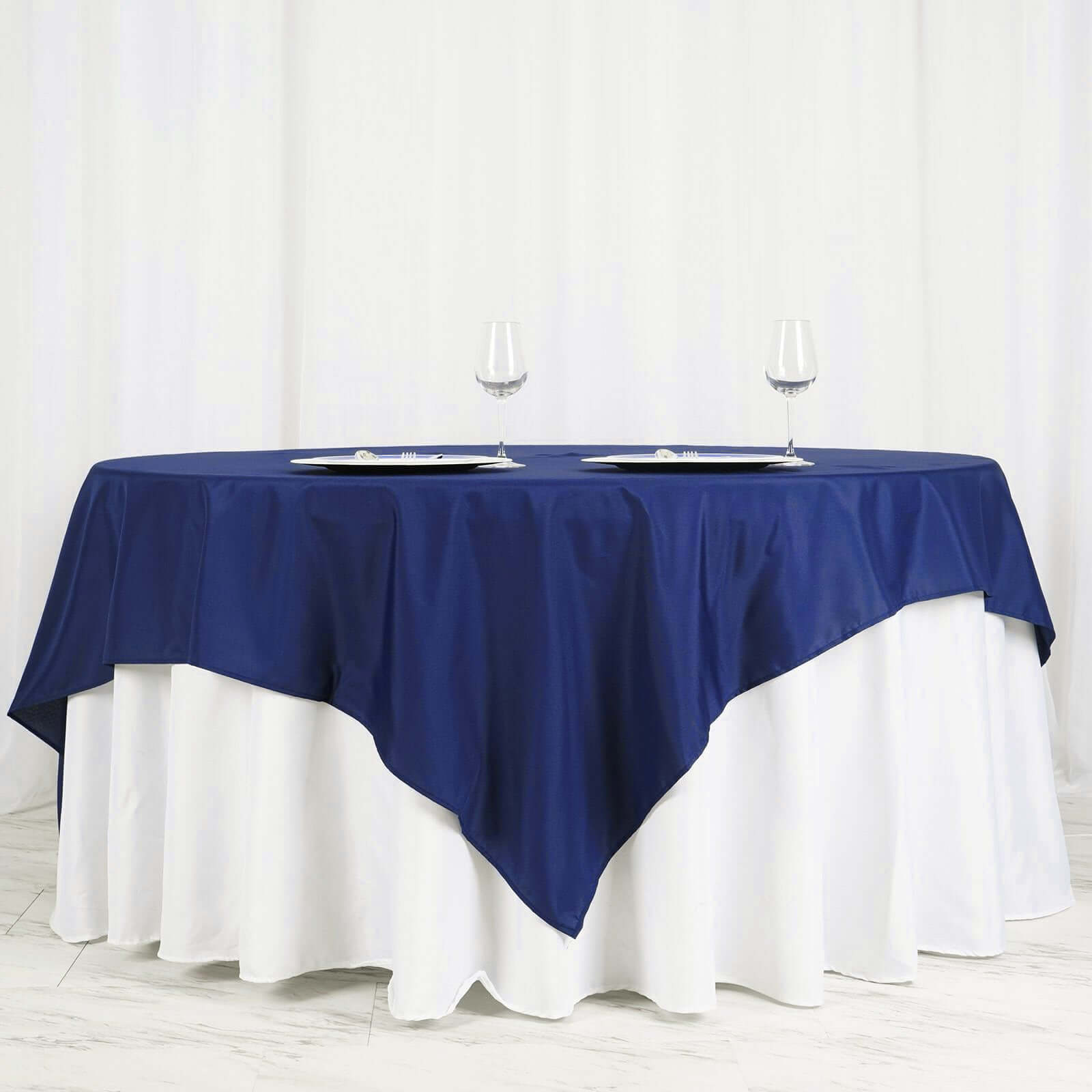 Navy Blue 70x70 Polyester Square Table Overlay - Wrinkle-Free & Long-Lasting Table Cover