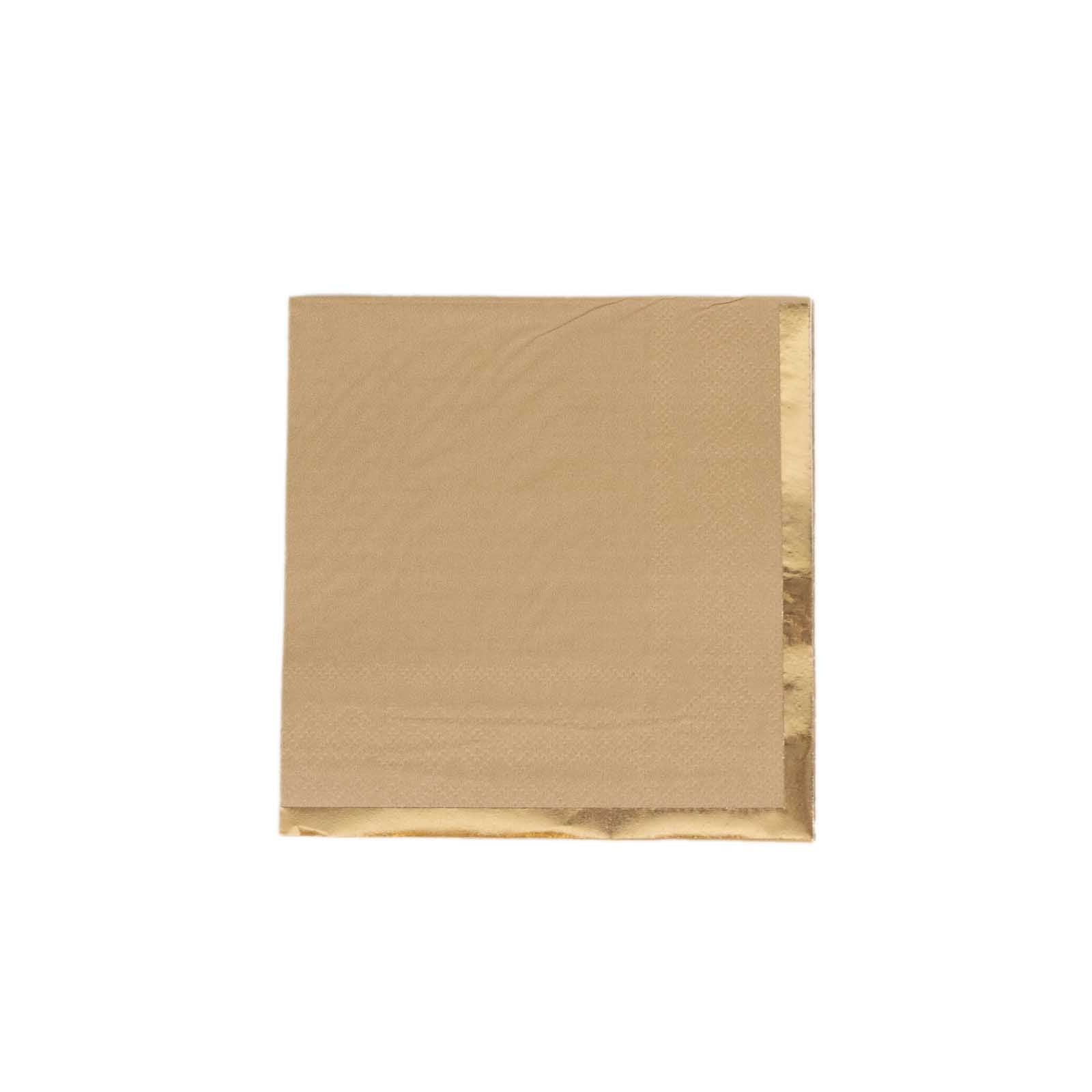 50-Piece 2-Ply Disposable Soft 18GSM Natural Paper Cocktail Napkins with Gold Foil Edge 5x5