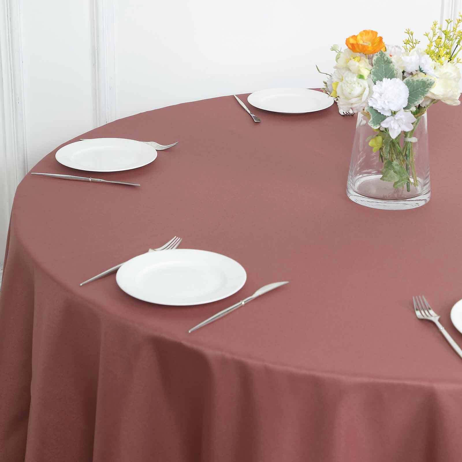 Wrinkle-Resistant 108" Polyester Round Tablecloth in Cinnamon Rose Color