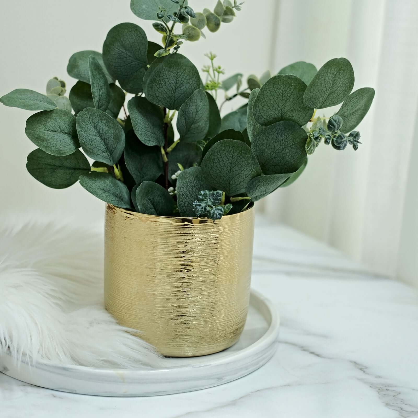 Hot Deal! 2-Pack Metallic Gold Ceramic Indoor Flower Plant Pots with Textured Round Design