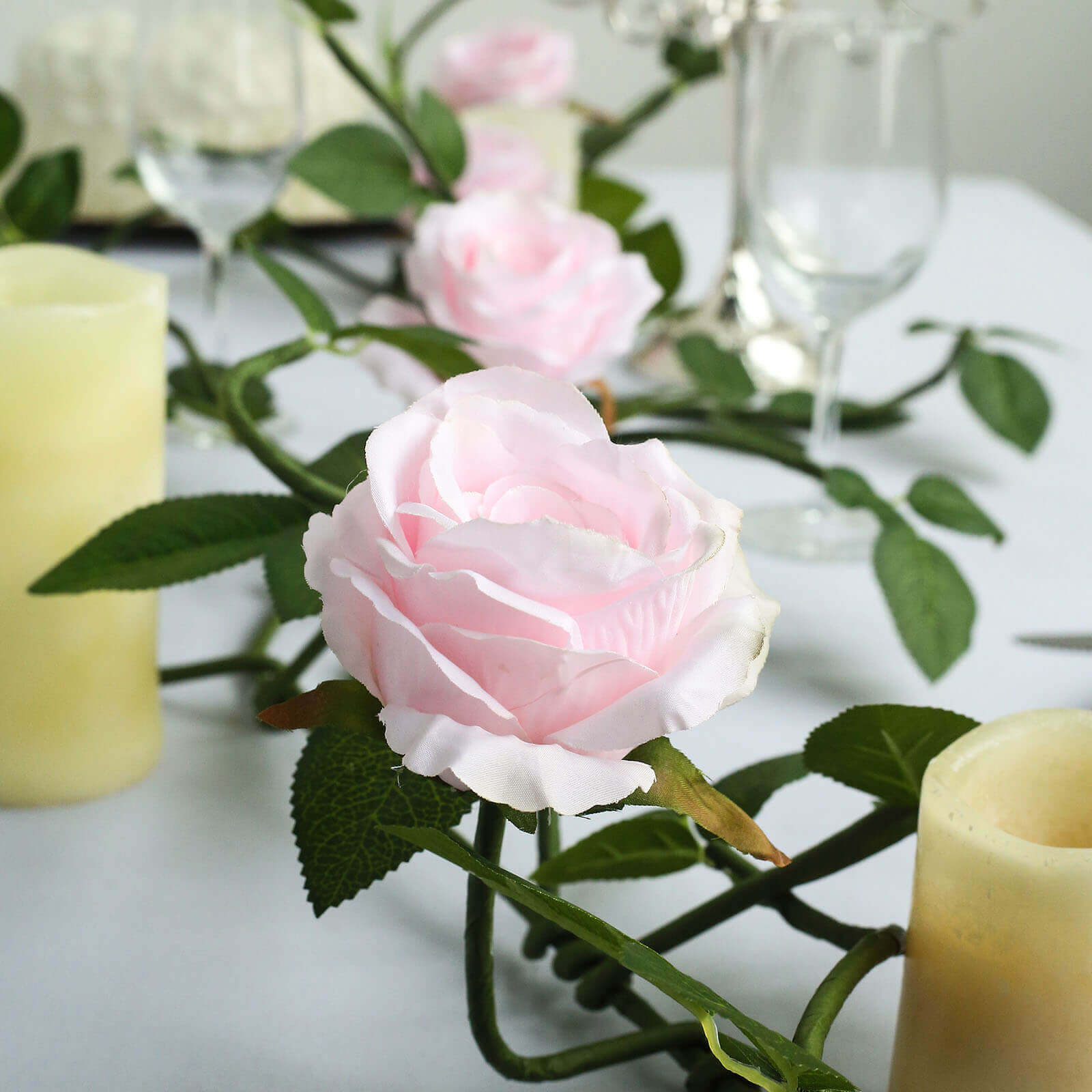 6ft Blush Realistic Silk Rose & Leaf Garland - Ideal for Decor
