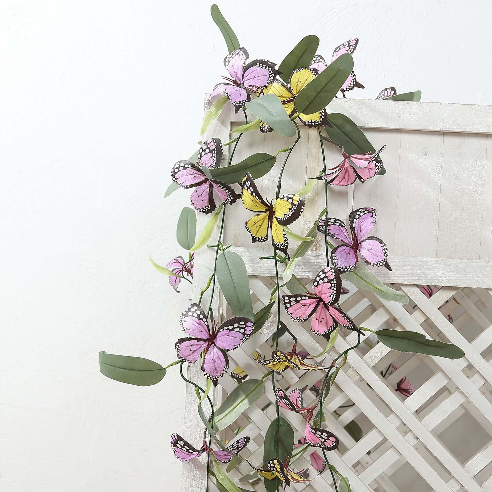 3-Piece Set of 6ft Artificial Butterfly Garland with Willow Greenery and Faux Flowers