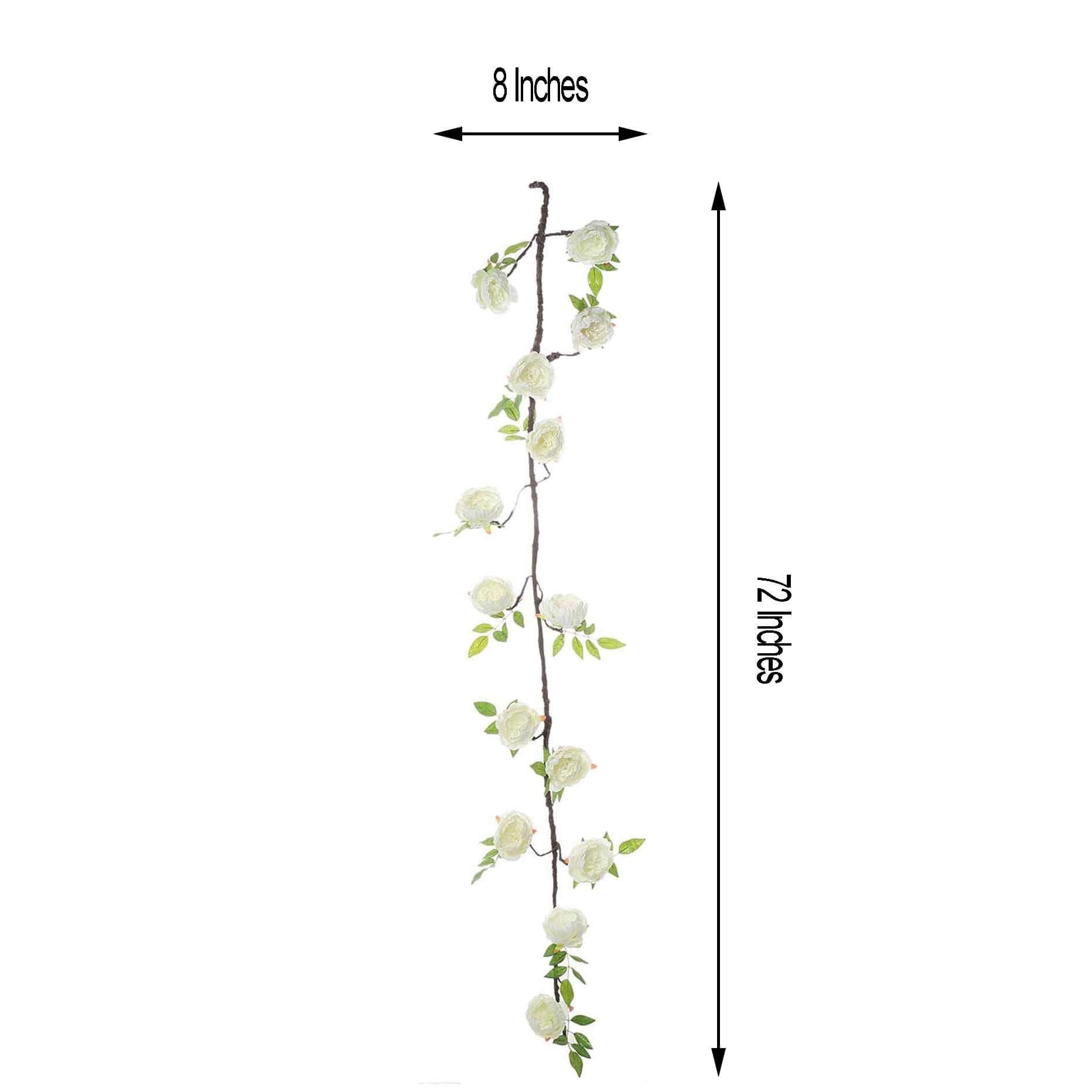 6-Foot Cream Artificial Silk Peony Hanging Garland with Lifelike Flowers