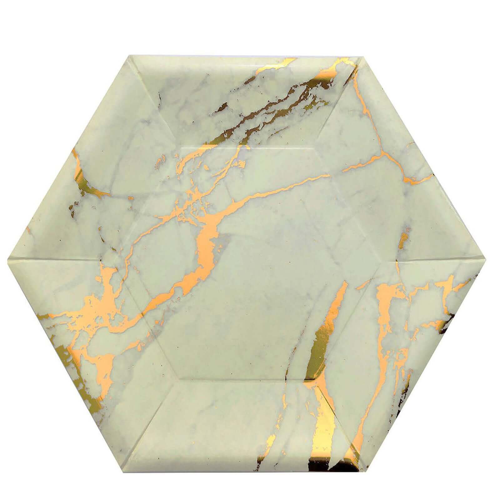 25-Pack Ivory Marble Disposable Dinner Paper Plates, 12-Inch Hexagon with Gold Foil Design - Great Value!